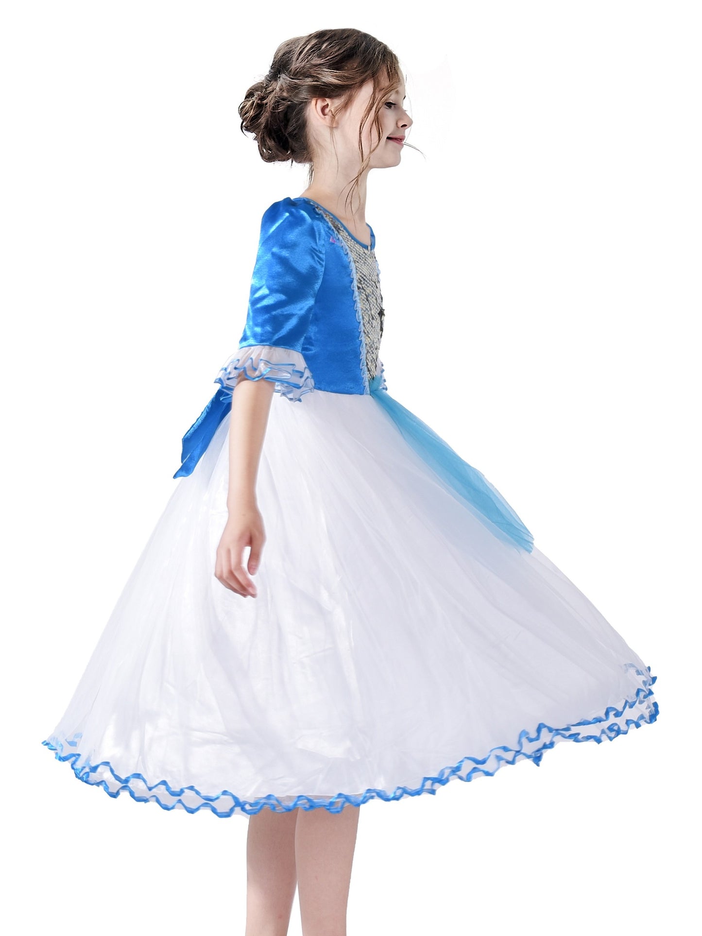 Girls Dress Snow White Princess Cartoon Mermaid Party Costume Ball Blue