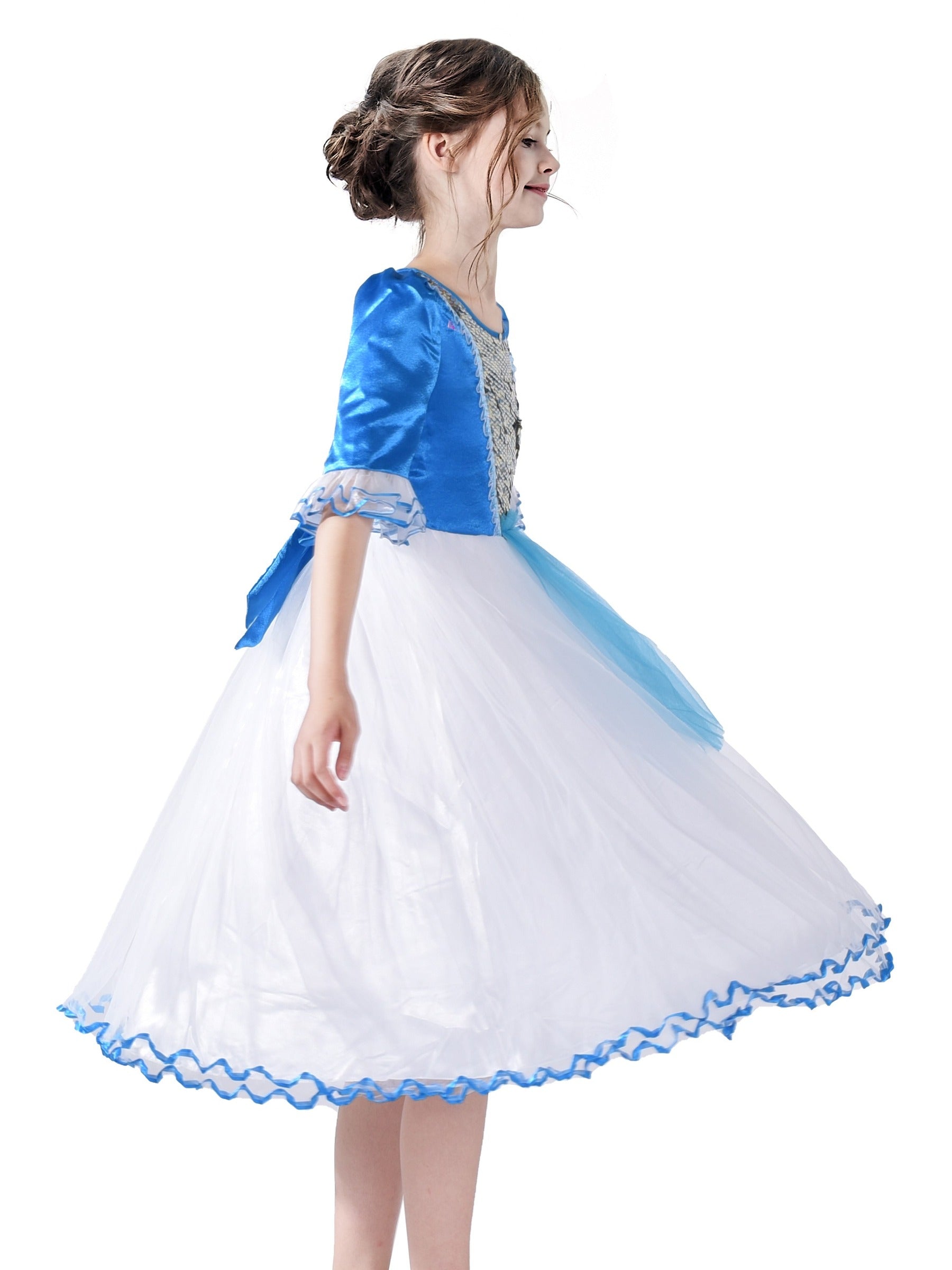 Girls Dress Snow White Princess Cartoon Mermaid Party Costume Ball Blue