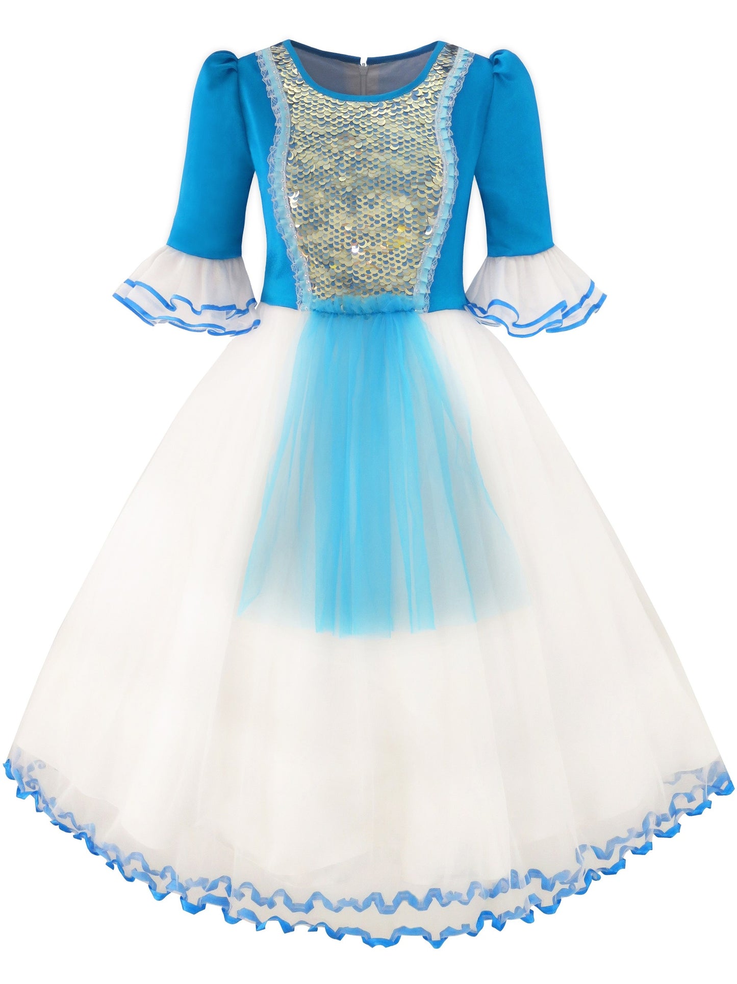 Girls Dress Snow White Princess Cartoon Mermaid Party Costume Ball Blue