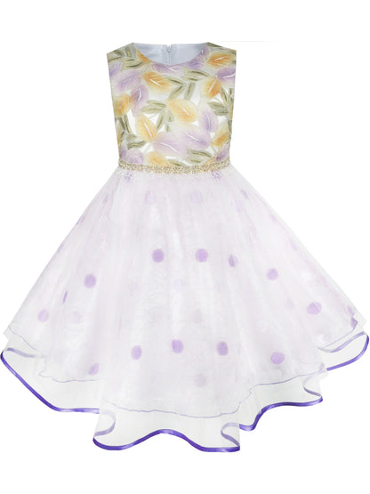 Girls Dress Champagne Multi-layers Wedding Pageant Kids Clothes - Purple