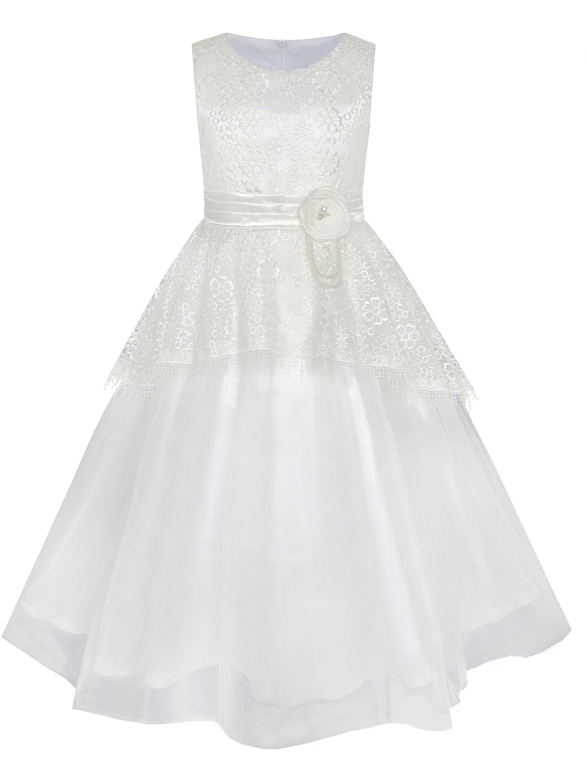 Girls Dress Tank Flower Tulle Skirt Tutu Dress - White 3