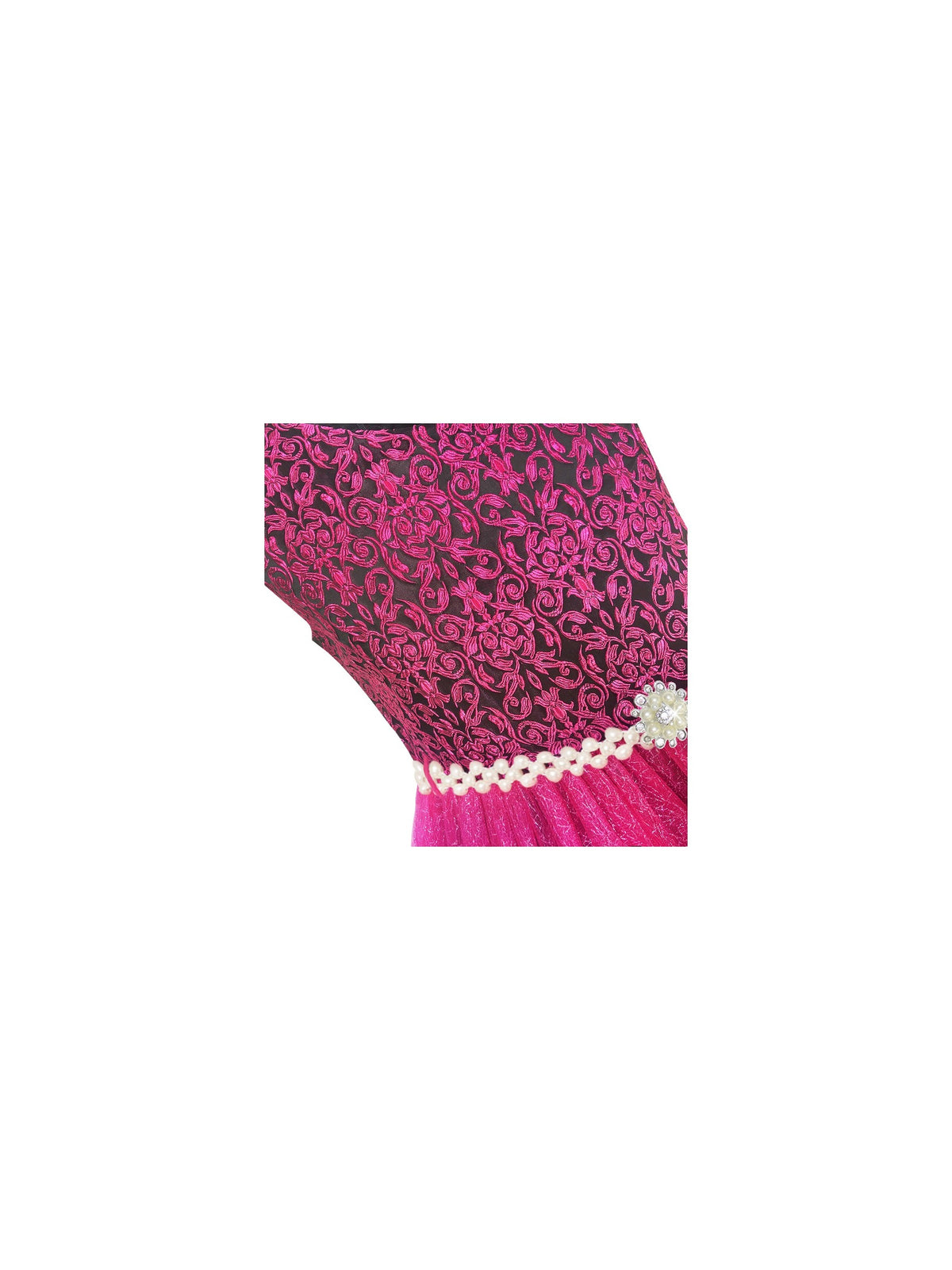 Flower Girl Dress Sparkling Pearl Belt Shrimp Pink Wedding Bridesmaid - Magenta Color