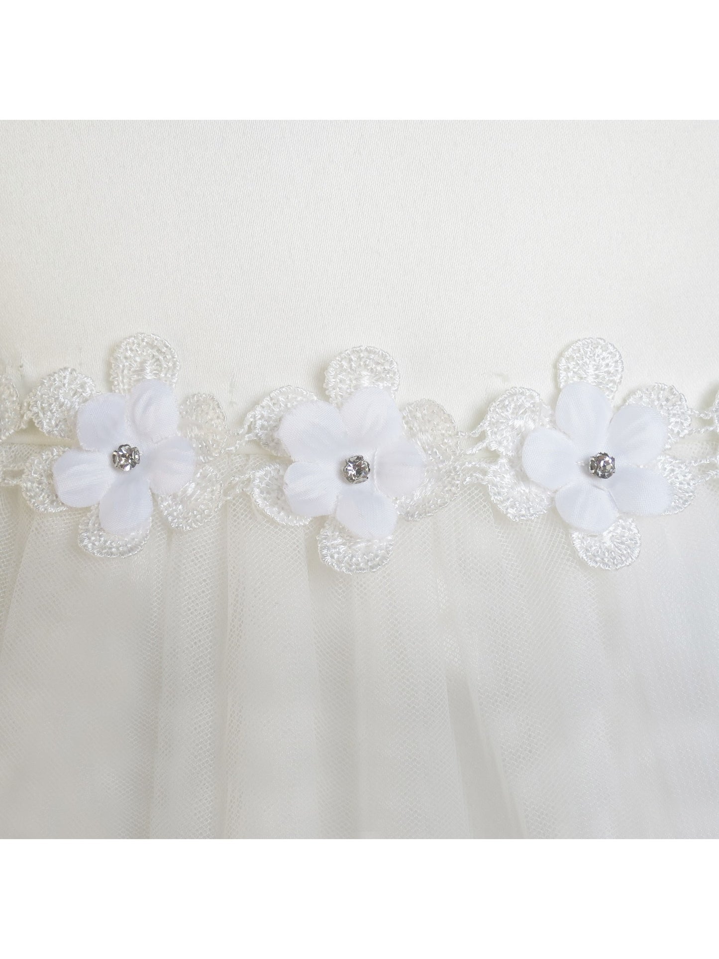 Flower Girls Dress Lace Hem Long Sleeve Wedding First Communion White