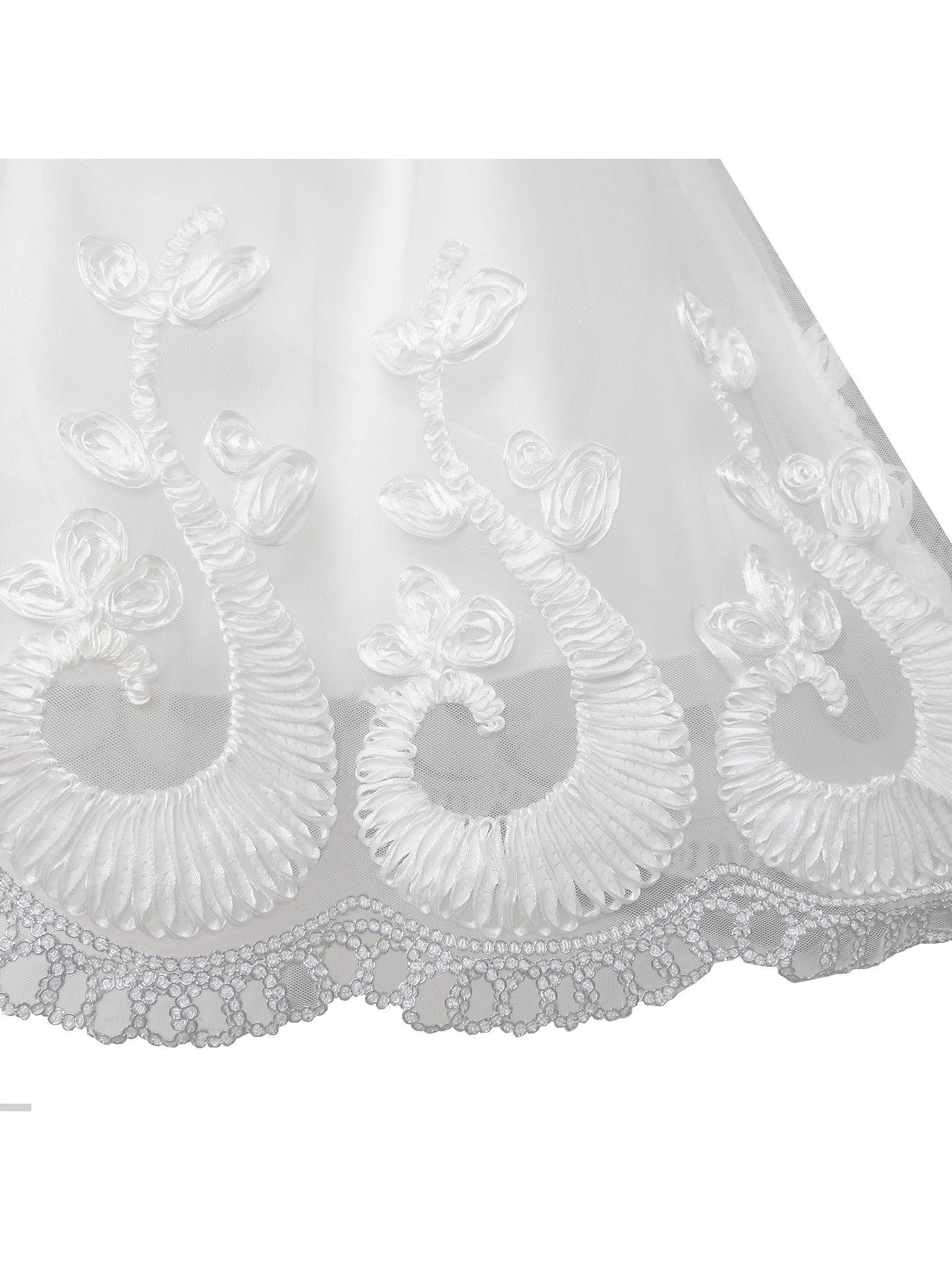 Flower Girls Dress Lace Hem Long Sleeve Wedding First Communion White