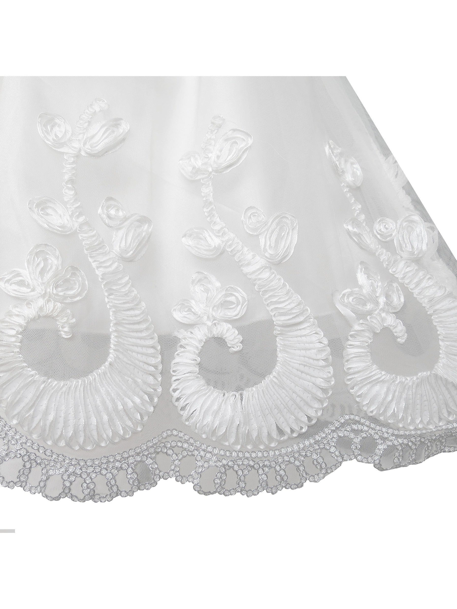 Flower Girls Dress Lace Hem Long Sleeve Wedding First Communion White