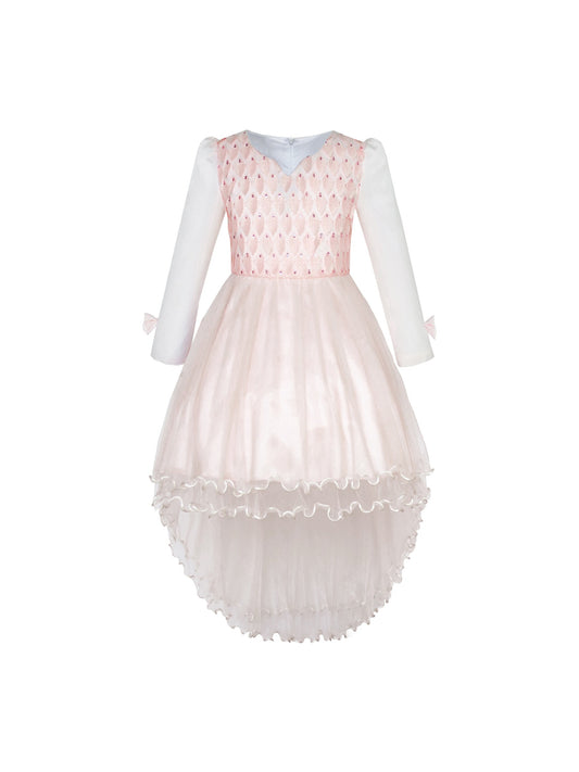 Flower Girls Dress Lace Hi-lo Wedding Pageant Communion Pink
