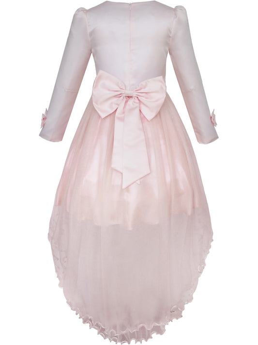 Flower Girls Dress Lace Hi-lo Wedding Pageant Communion Pink