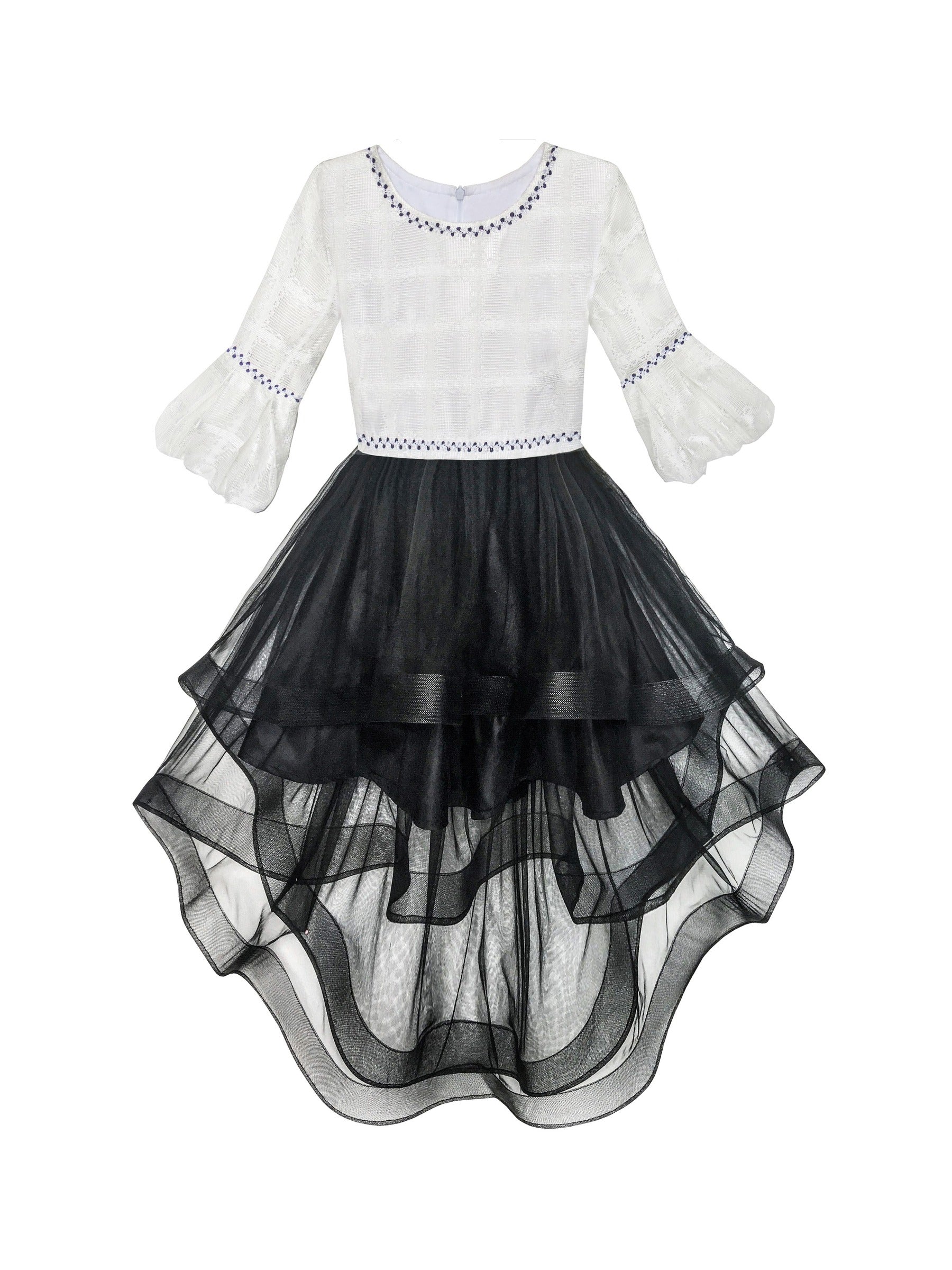 Girls Dress White and Black Hi-lo Party Dancing Pageant Black