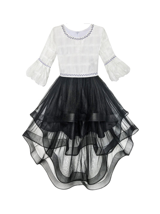 Girls Dress White and Black Hi-lo Party Dancing Pageant Black