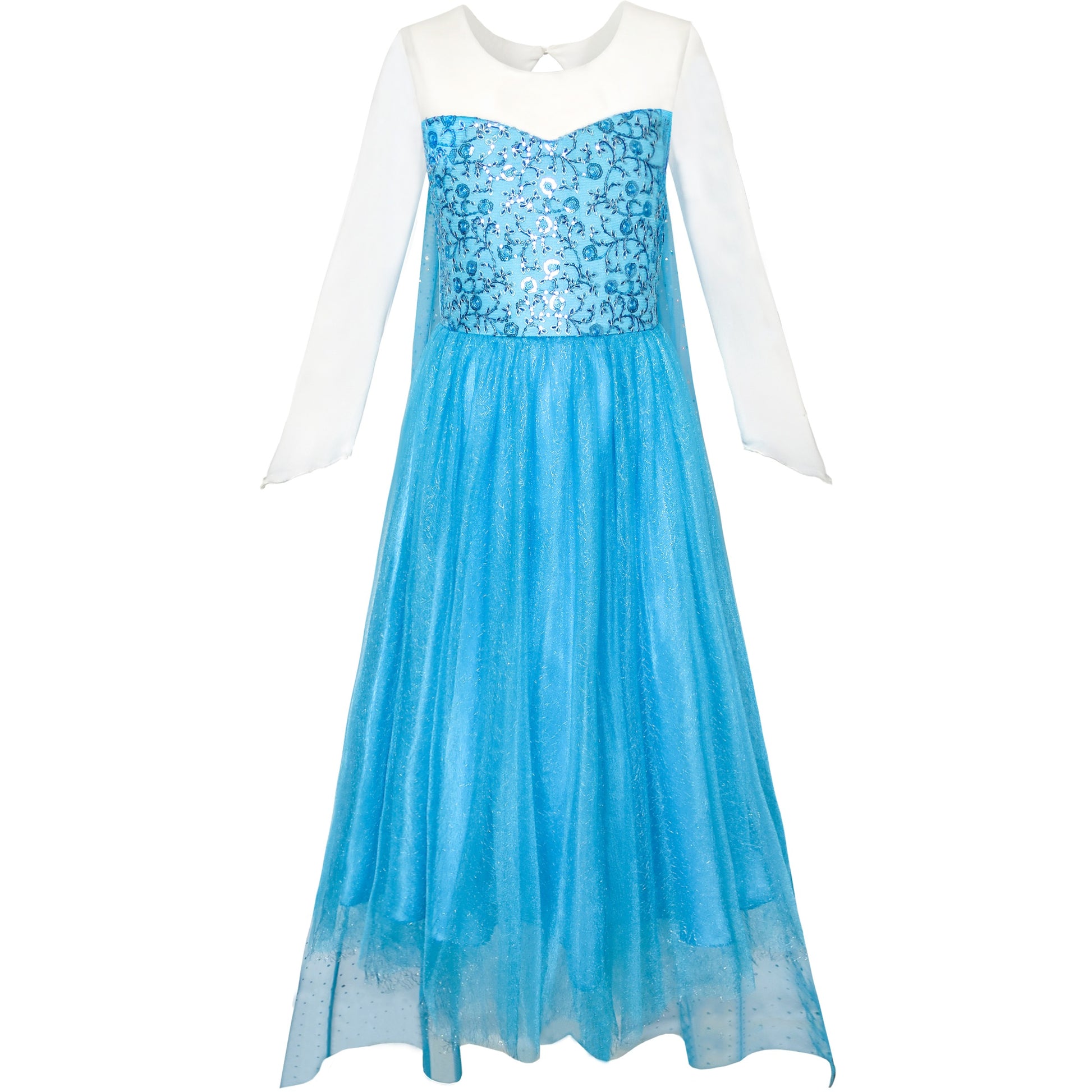 Girls Dress Cartoon Costume Princess Elsa Sparkling Party Blue
