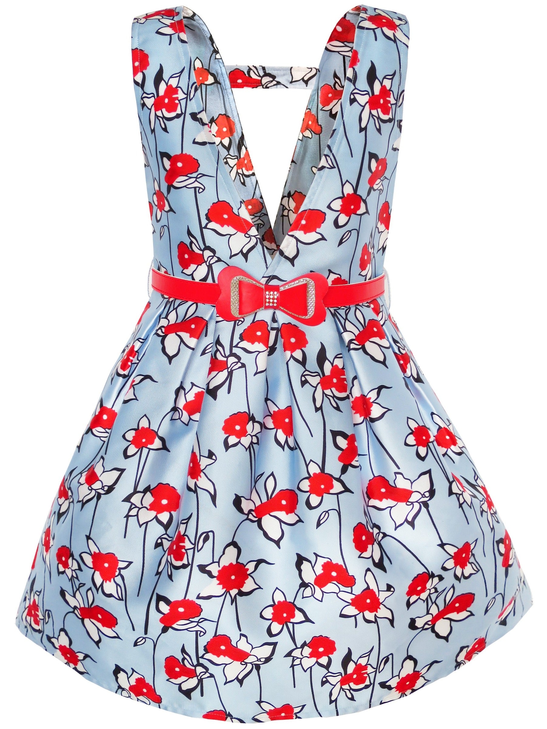 Girls Dress Flower Garden Print Elegant Chinese Style Blue