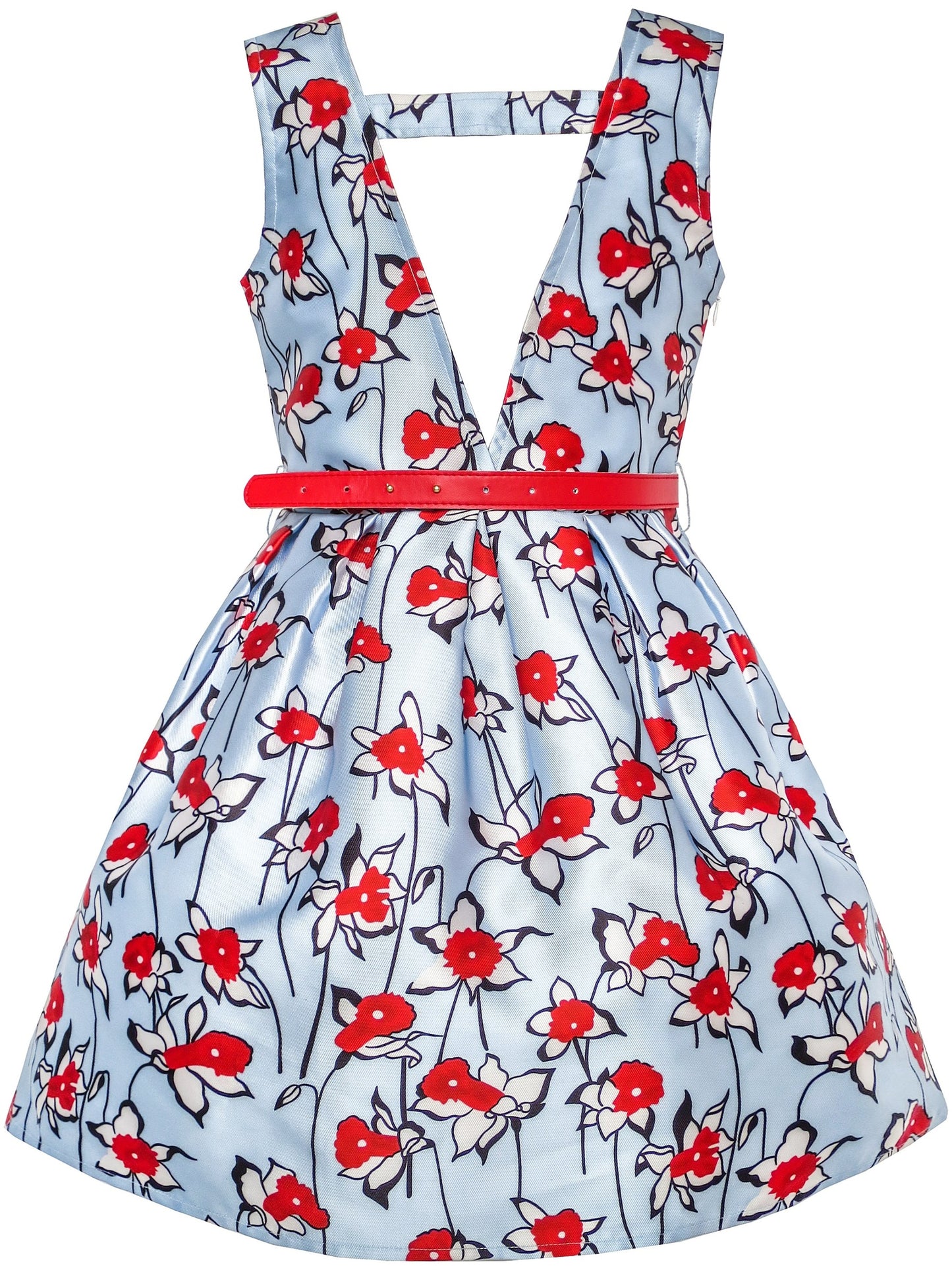 Girls Dress Flower Garden Print Elegant Chinese Style Blue