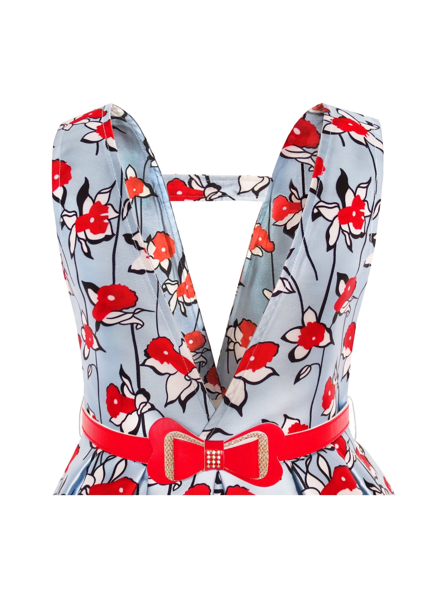 Girls Dress Flower Garden Print Elegant Chinese Style Blue