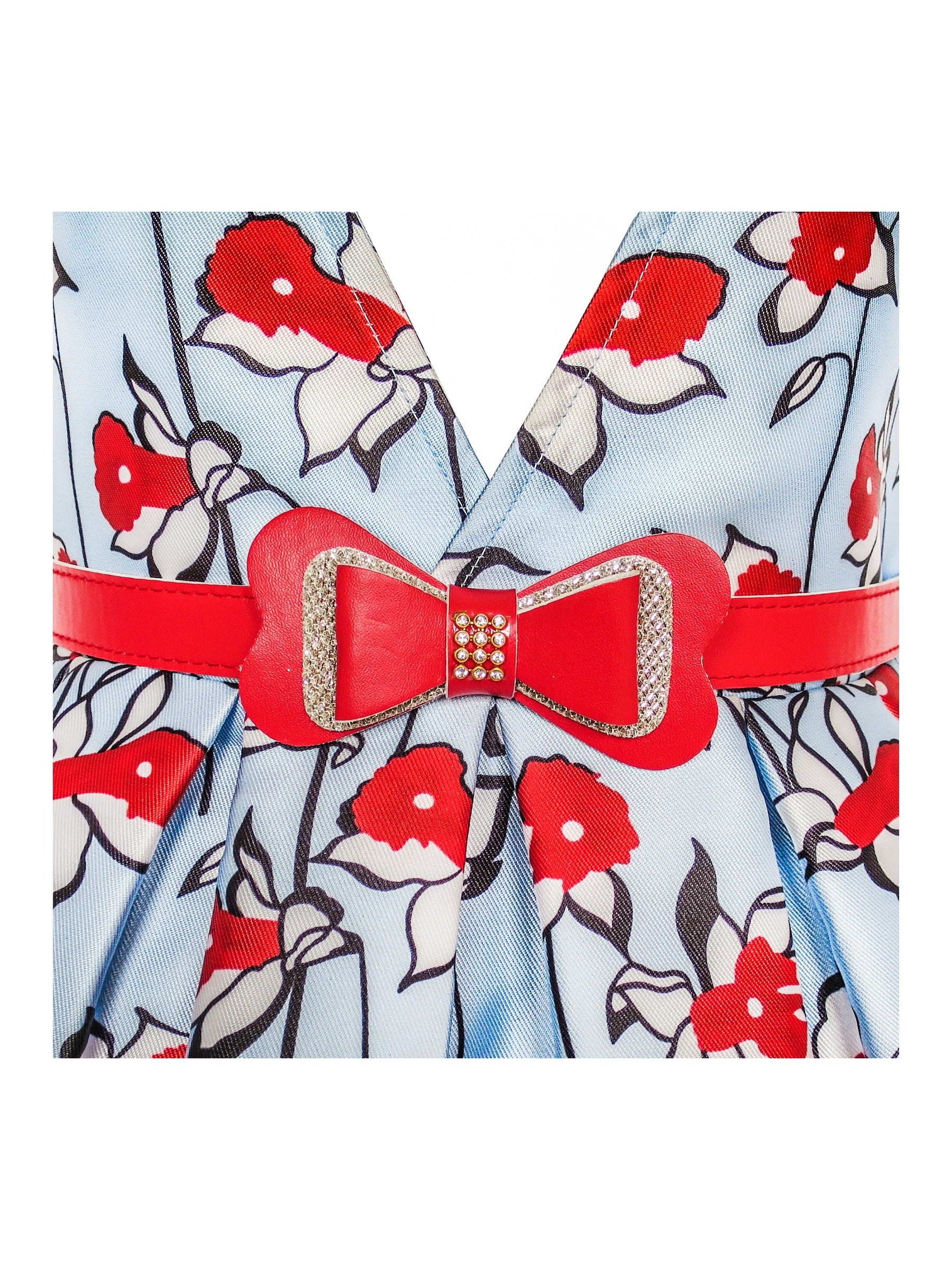 Girls Dress Flower Garden Print Elegant Chinese Style Blue