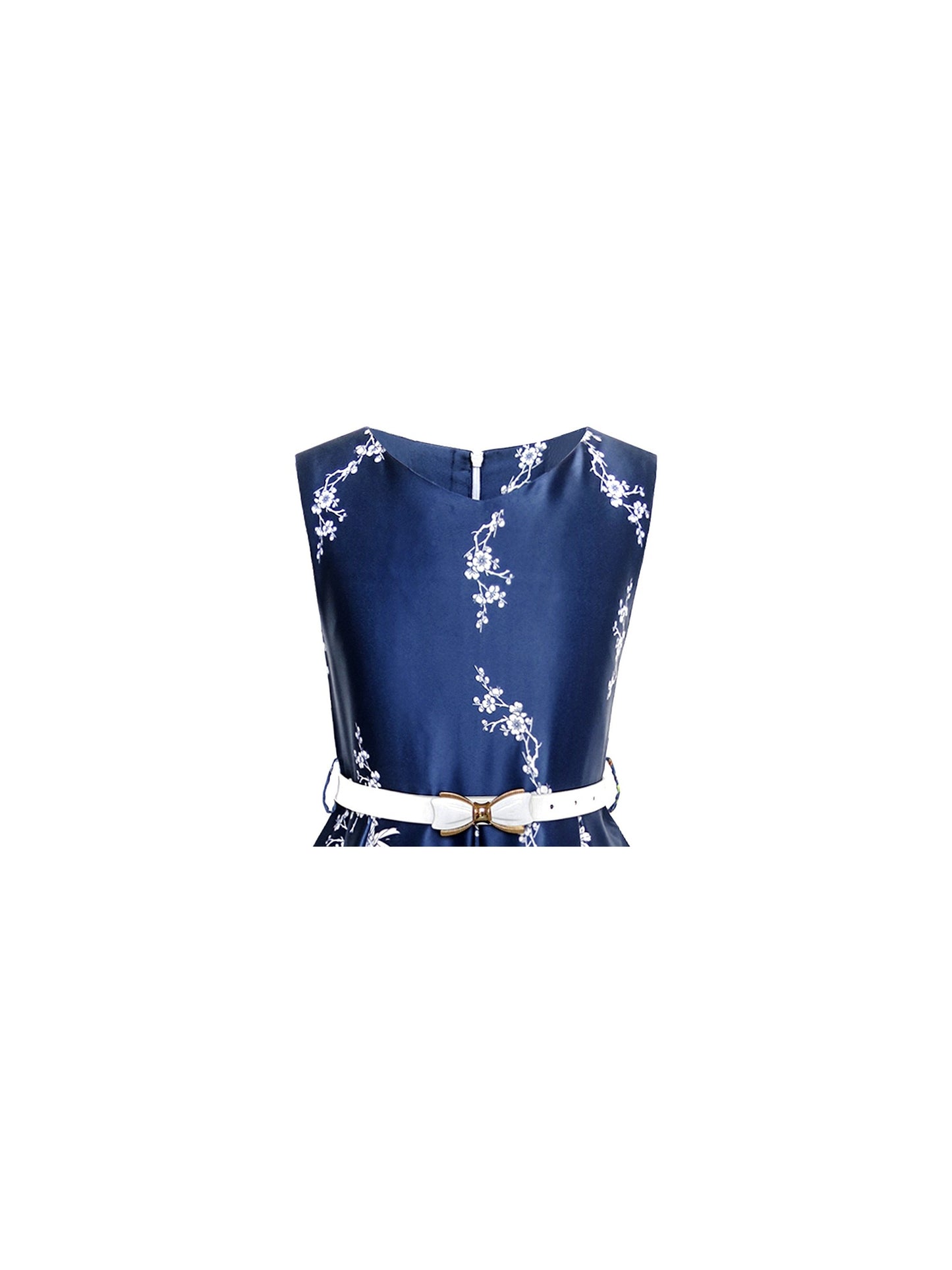 Girls Dress Flower Garden Print Elegant Chinese Style Blue