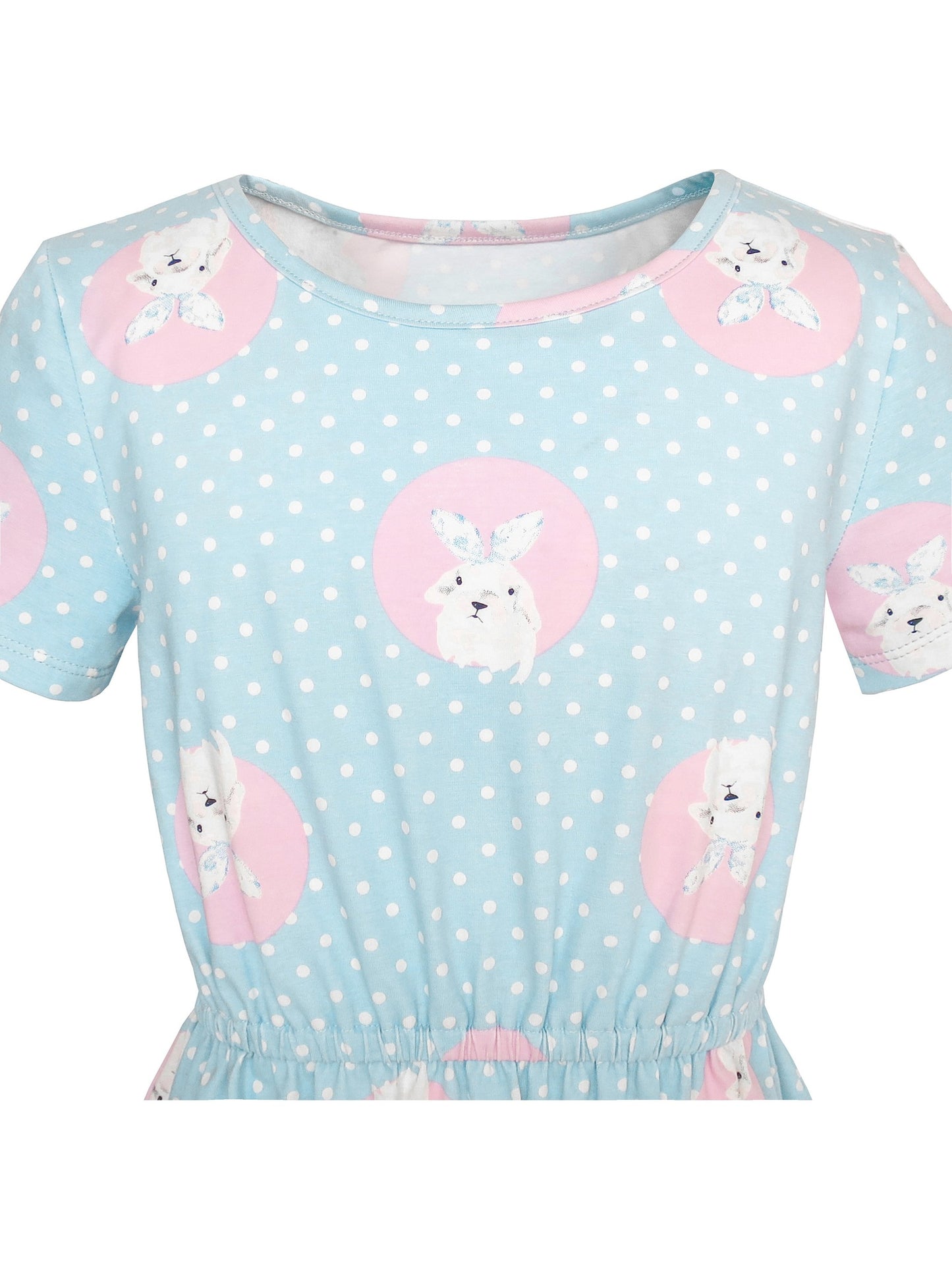Girls Dress Blue Dot Rabbit Bunny Knitted Cotton Sundress Blue