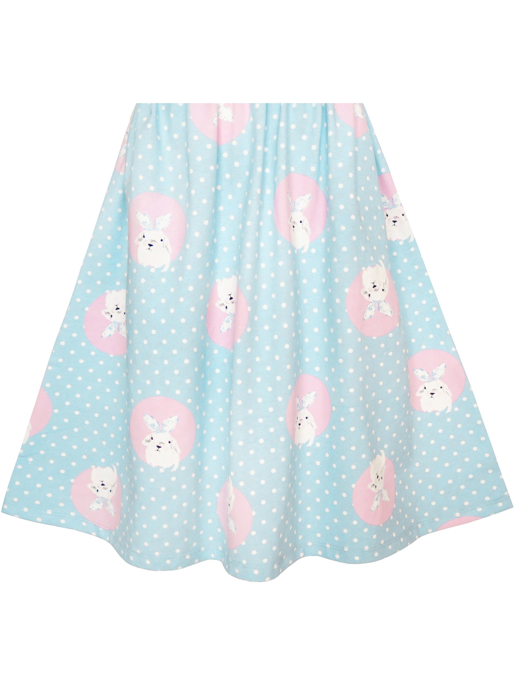 Girls Dress Blue Dot Rabbit Bunny Knitted Cotton Sundress Blue