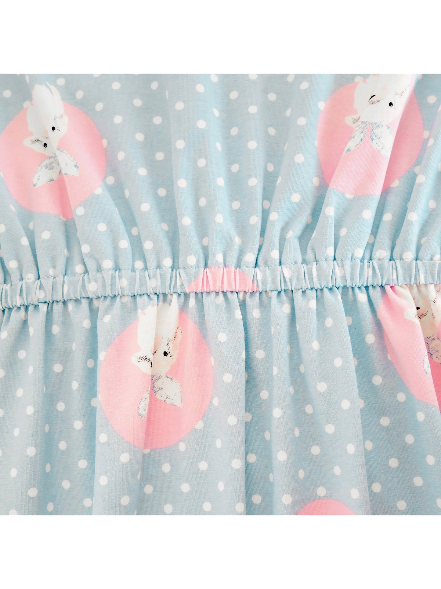 Girls Dress Blue Dot Rabbit Bunny Knitted Cotton Sundress Blue