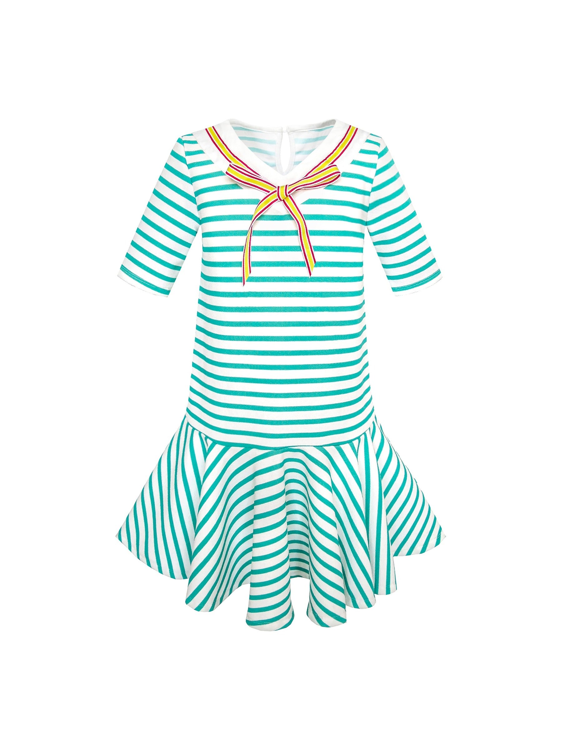 Girls Dress Striped School Uniform Bow Tie Jumper Green