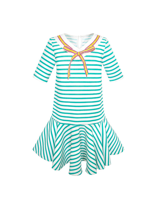 Girls Dress Striped School Uniform Bow Tie Jumper Green