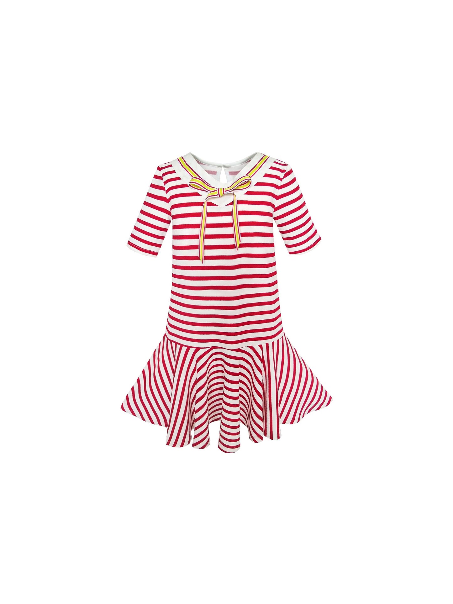 Girls Dress Striped School Uniform Bow Tie Jumper Red