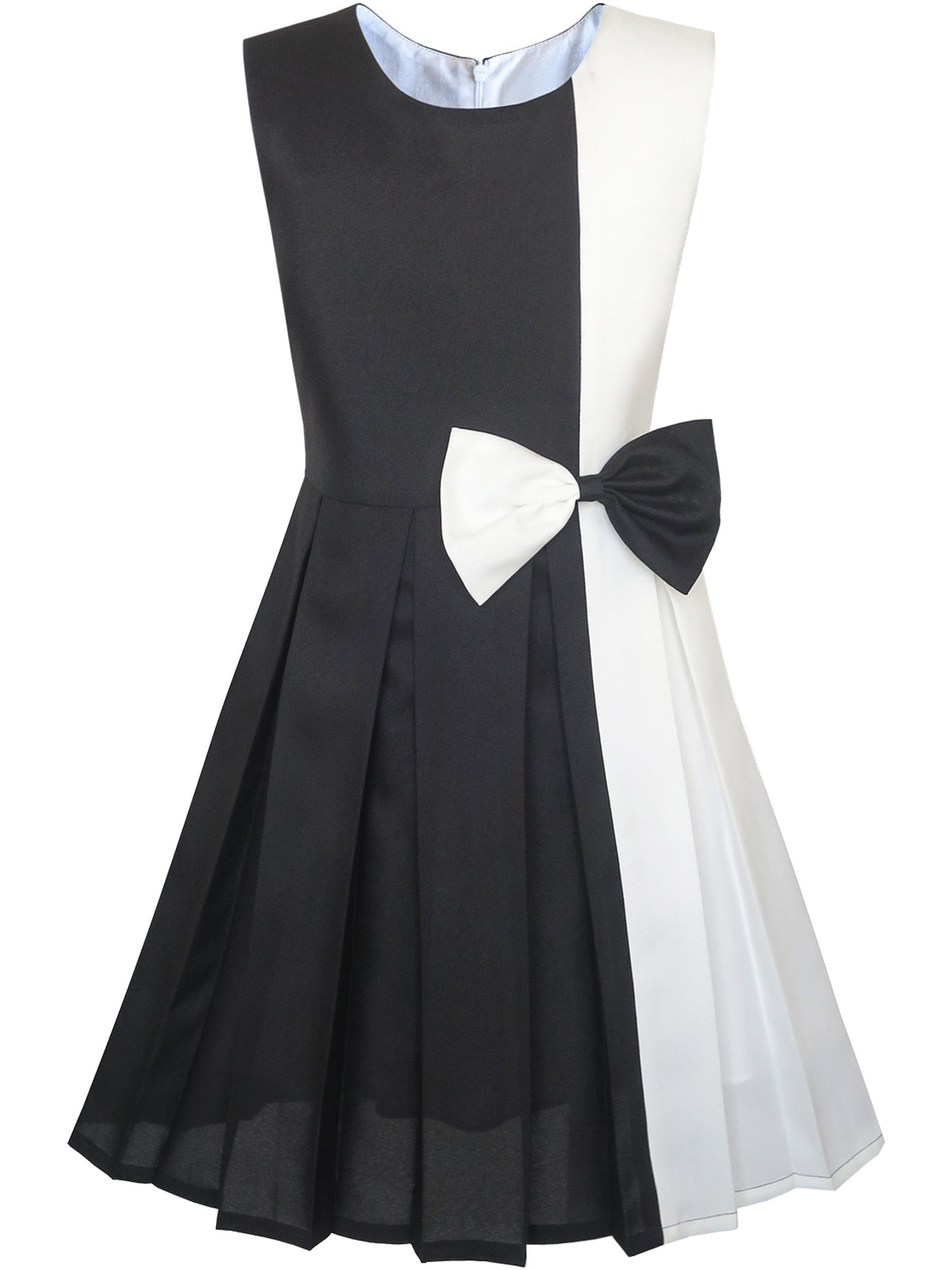 Girls Dress Color Block Contrast Bow Tie Everyday Party Black