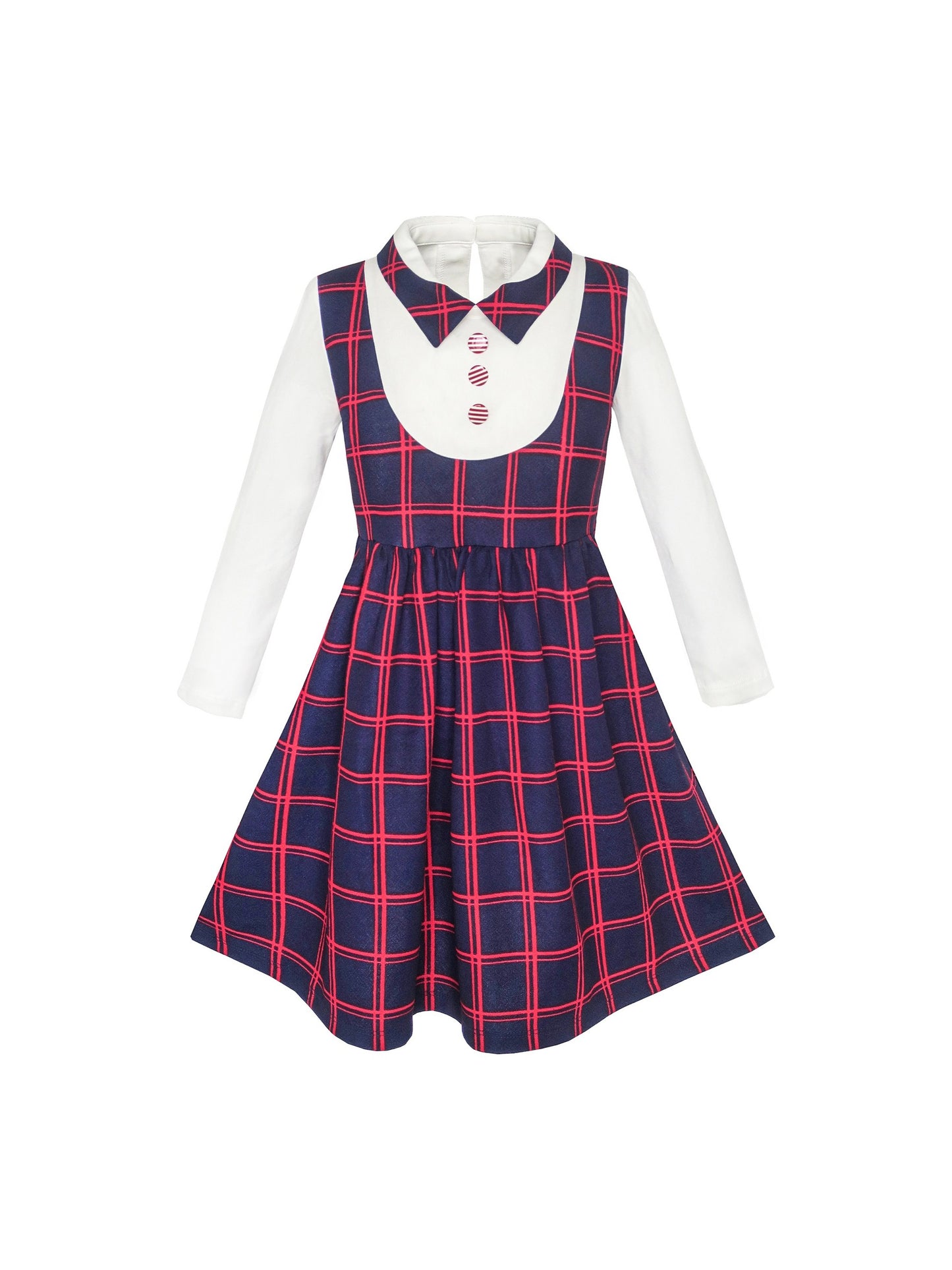 Girls Dress 2-in-1 School Uniform Checkered Plaid Suspender Skirt Multi-Color