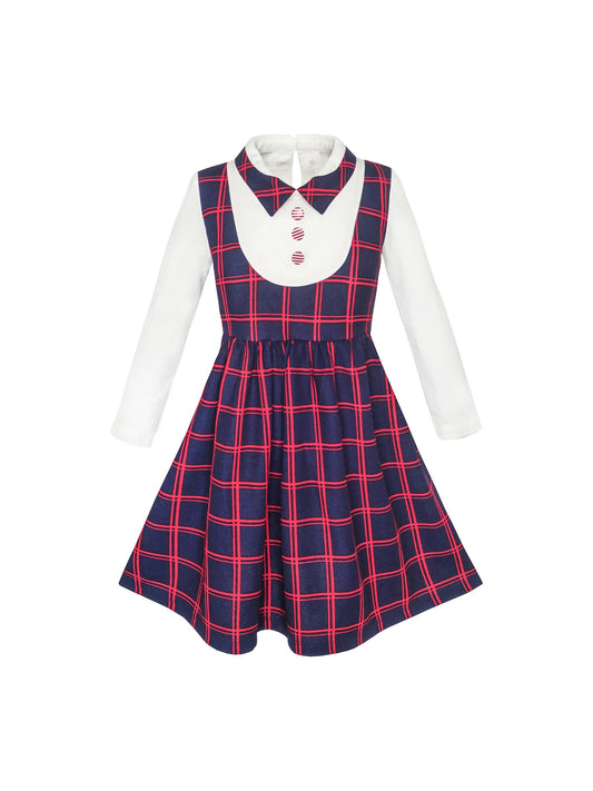 Girls Dress 2-in-1 School Uniform Checkered Plaid Suspender Skirt Multi-Color