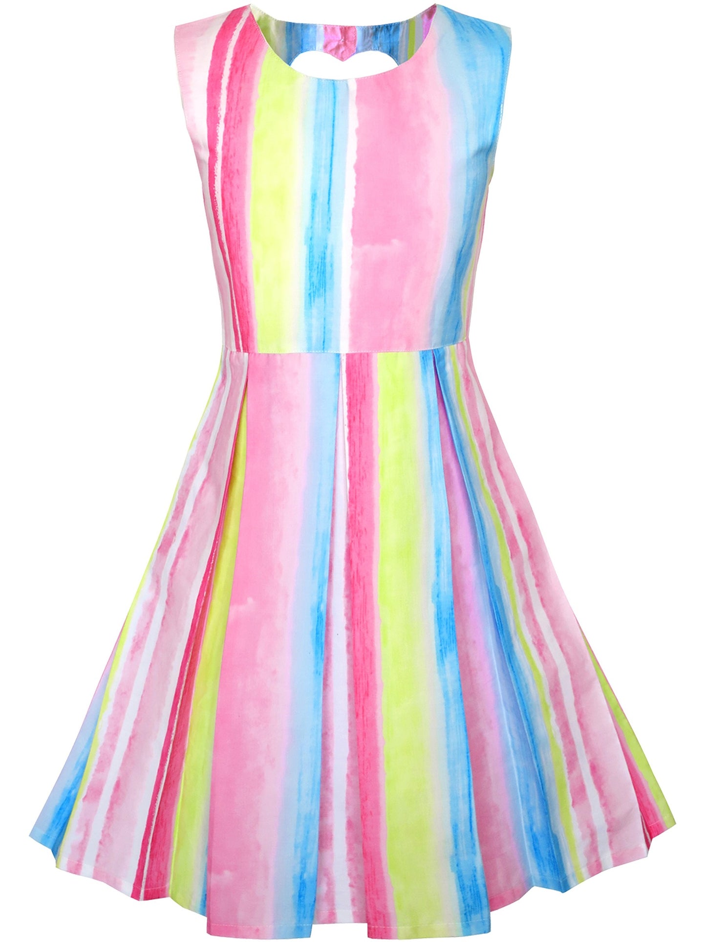 Girls Sleeveless Cotton Dress Blue Striped Casual Summer Dresses For Girls Pink