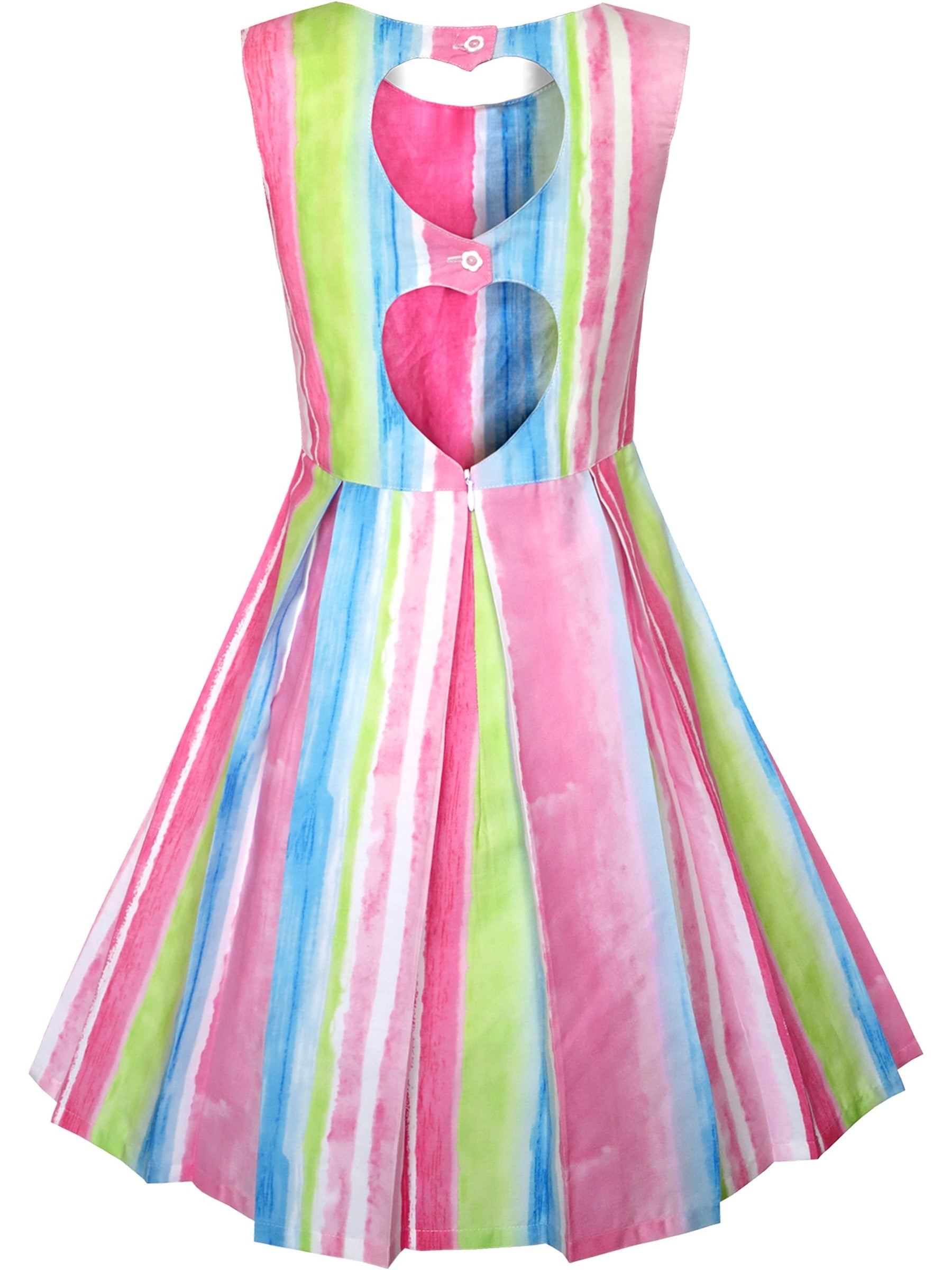 Girls Sleeveless Cotton Dress Blue Striped Casual Summer Dresses For Girls Pink