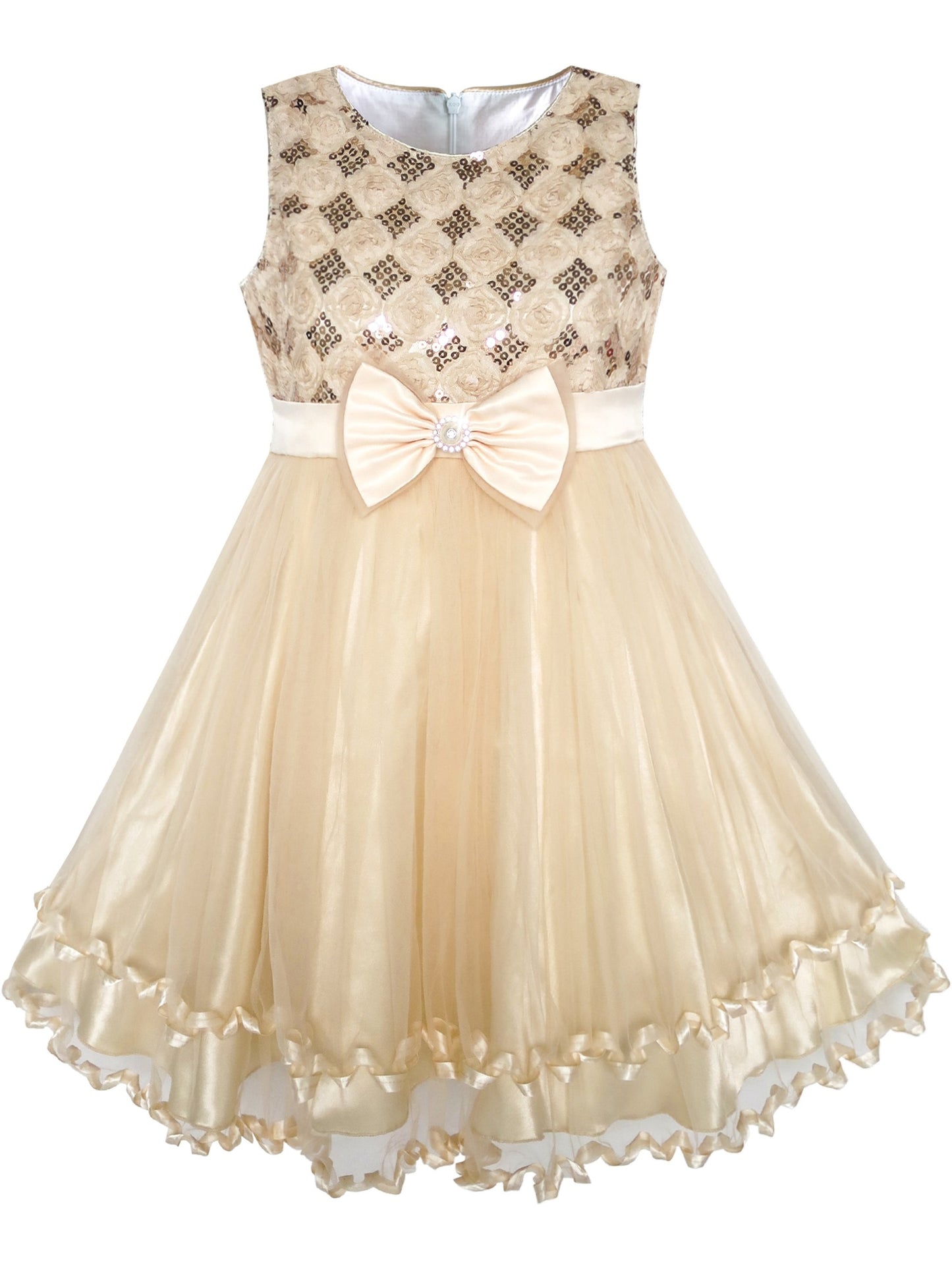 Girls Dress Pink Rose Pageant Tulle Wedding Kids Boutique Beige