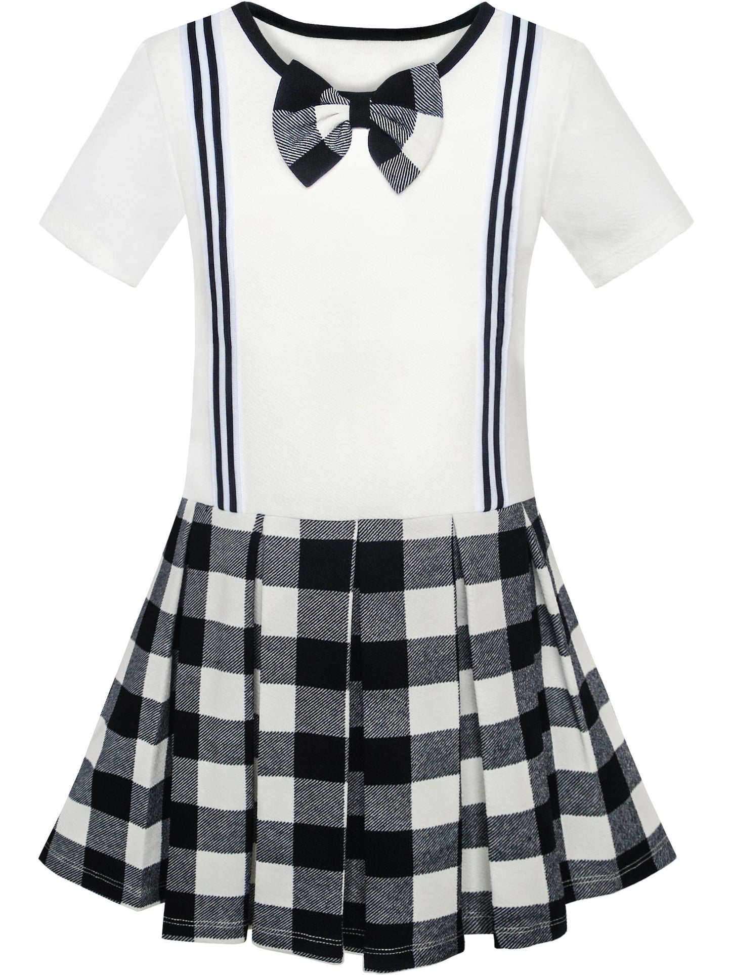 Girls Dress School Uniform Red White Check Suspender Skirt Black