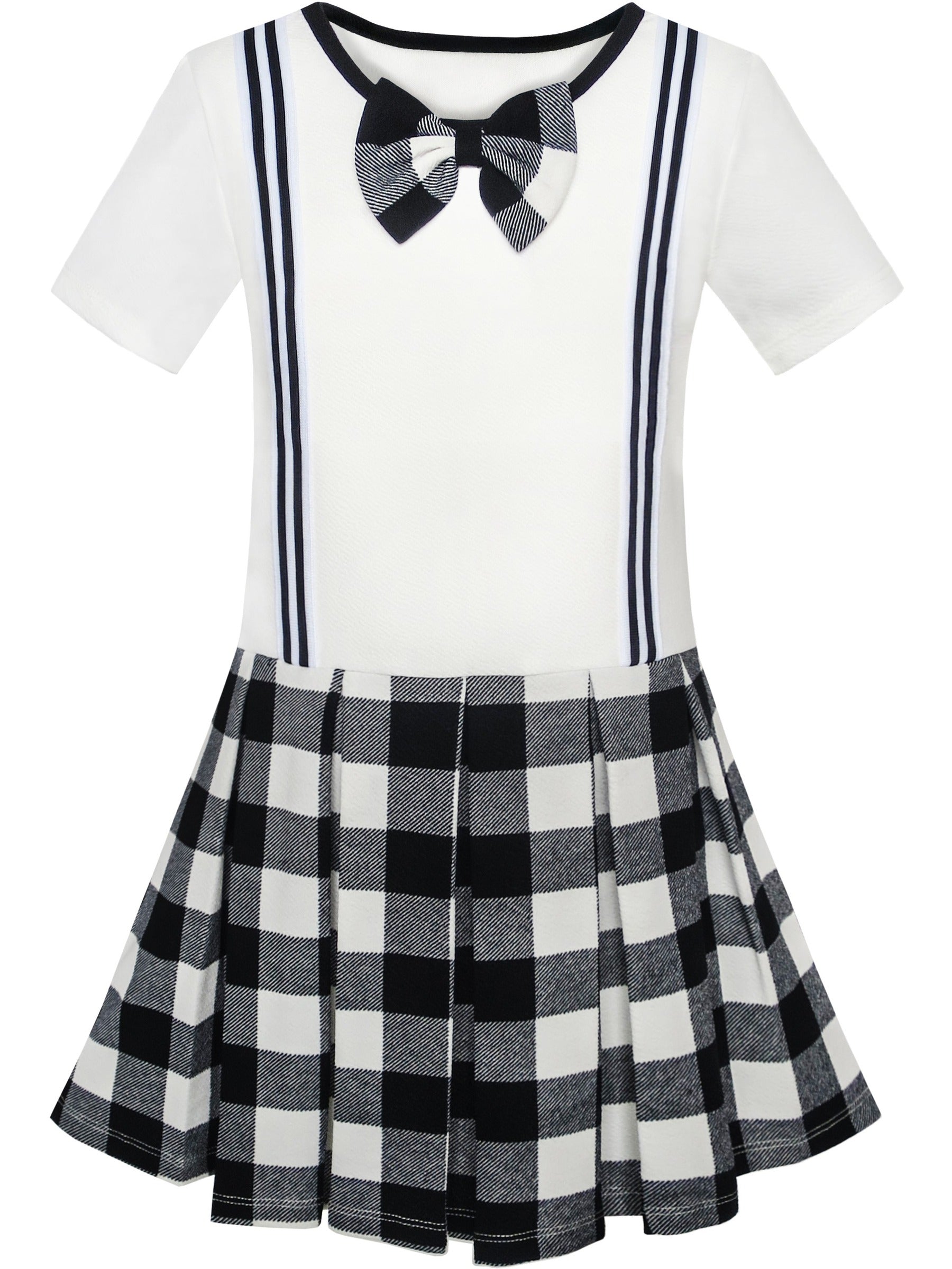 Girls Dress School Uniform Red White Check Suspender Skirt Black