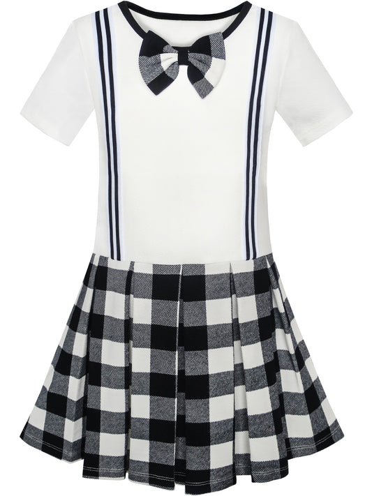Girls Dress School Uniform Red White Check Suspender Skirt Black