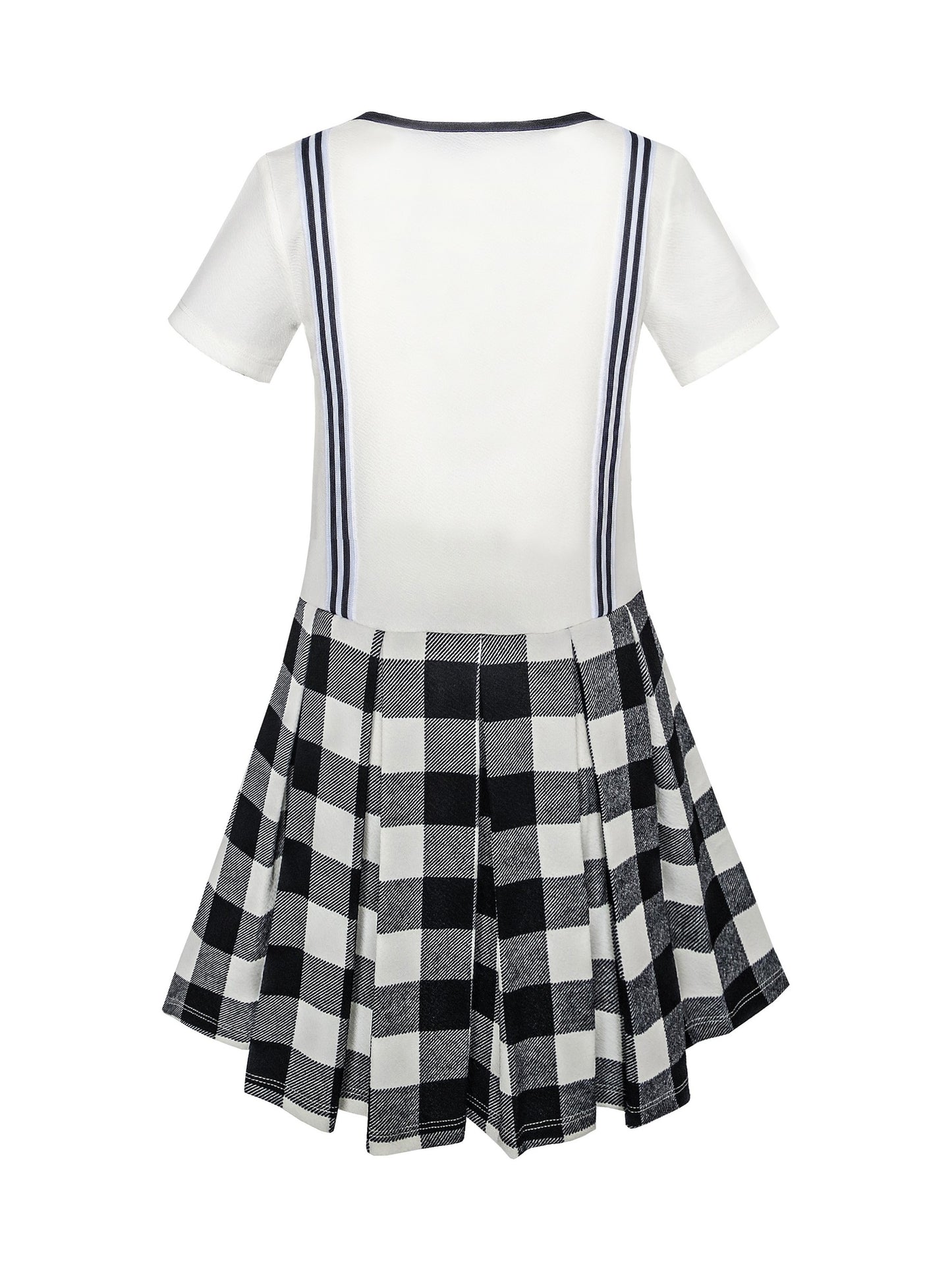 Girls Dress School Uniform Red White Check Suspender Skirt Black