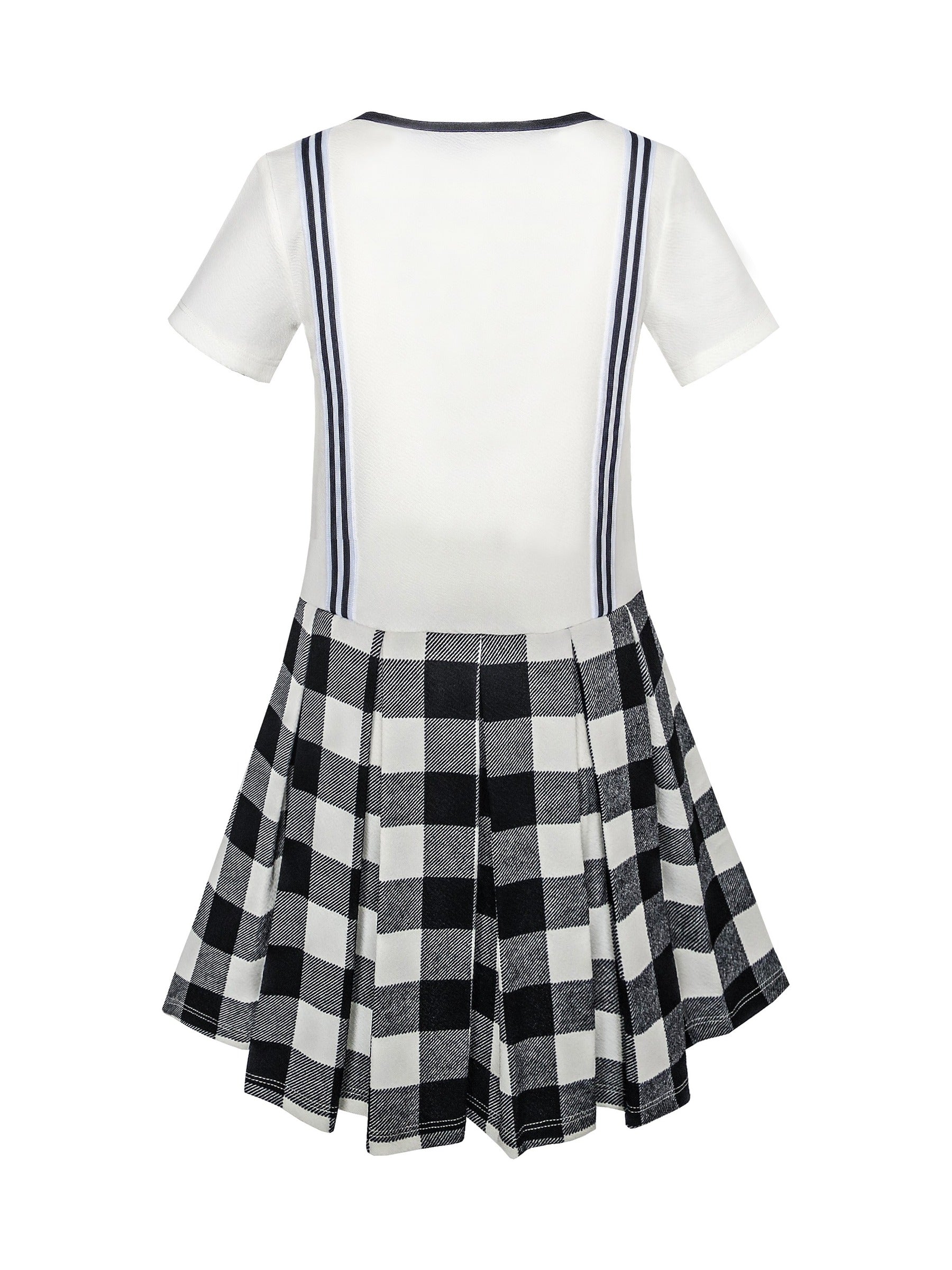 Girls Dress School Uniform Red White Check Suspender Skirt Black
