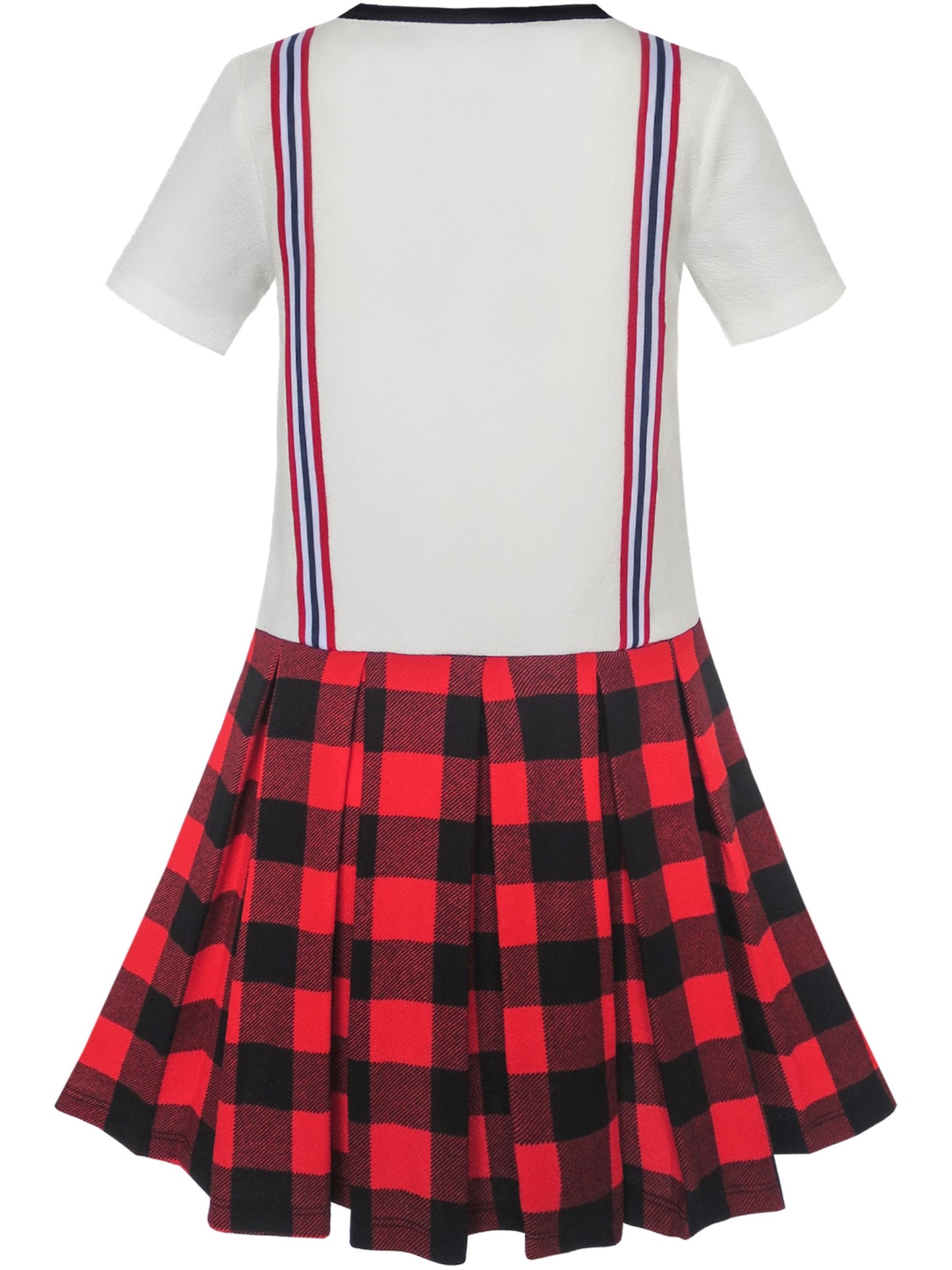 Girls Dress School Uniform Red White Check Suspender Skirt Red