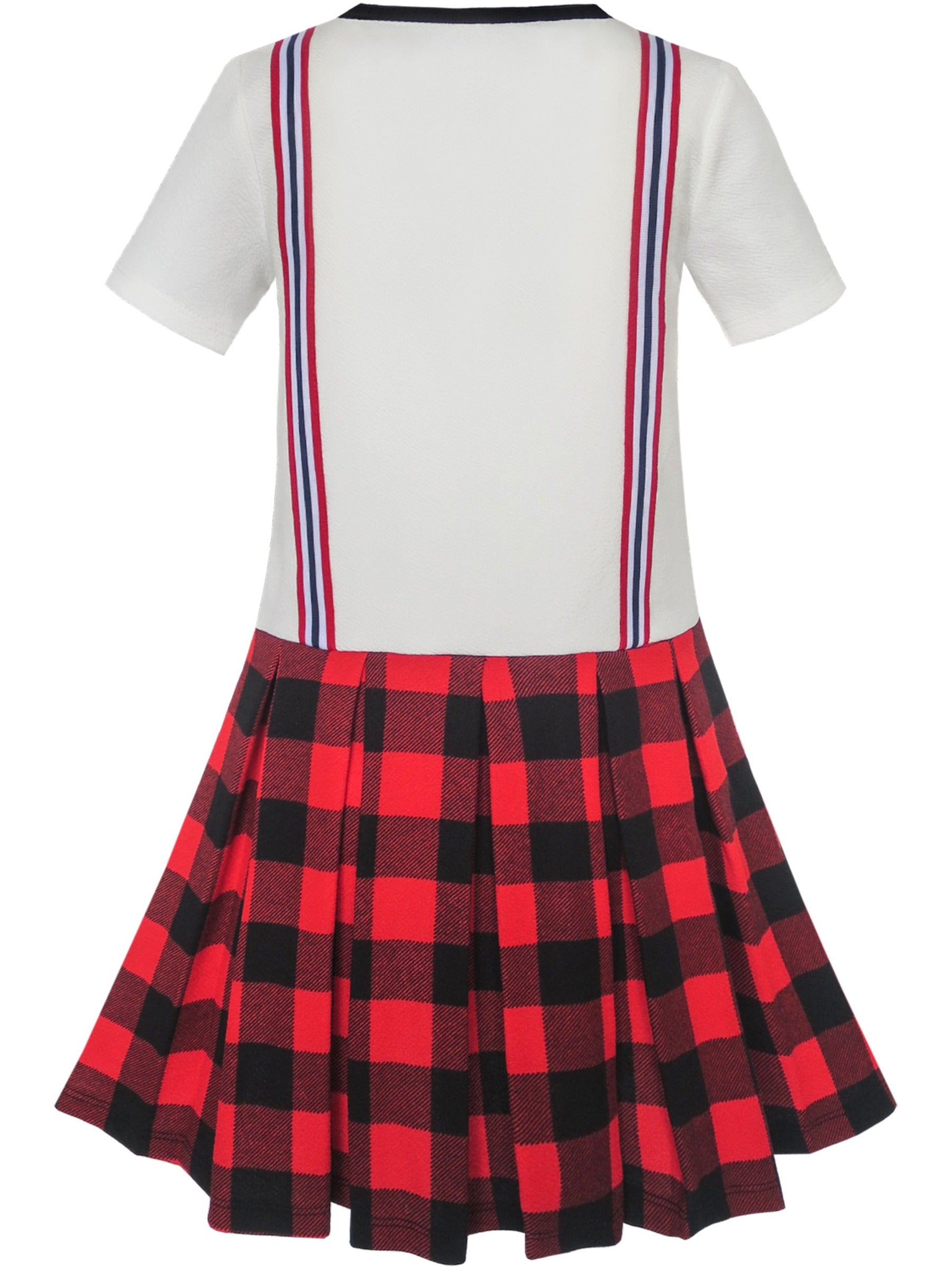 Girls Dress School Uniform Red White Check Suspender Skirt Red