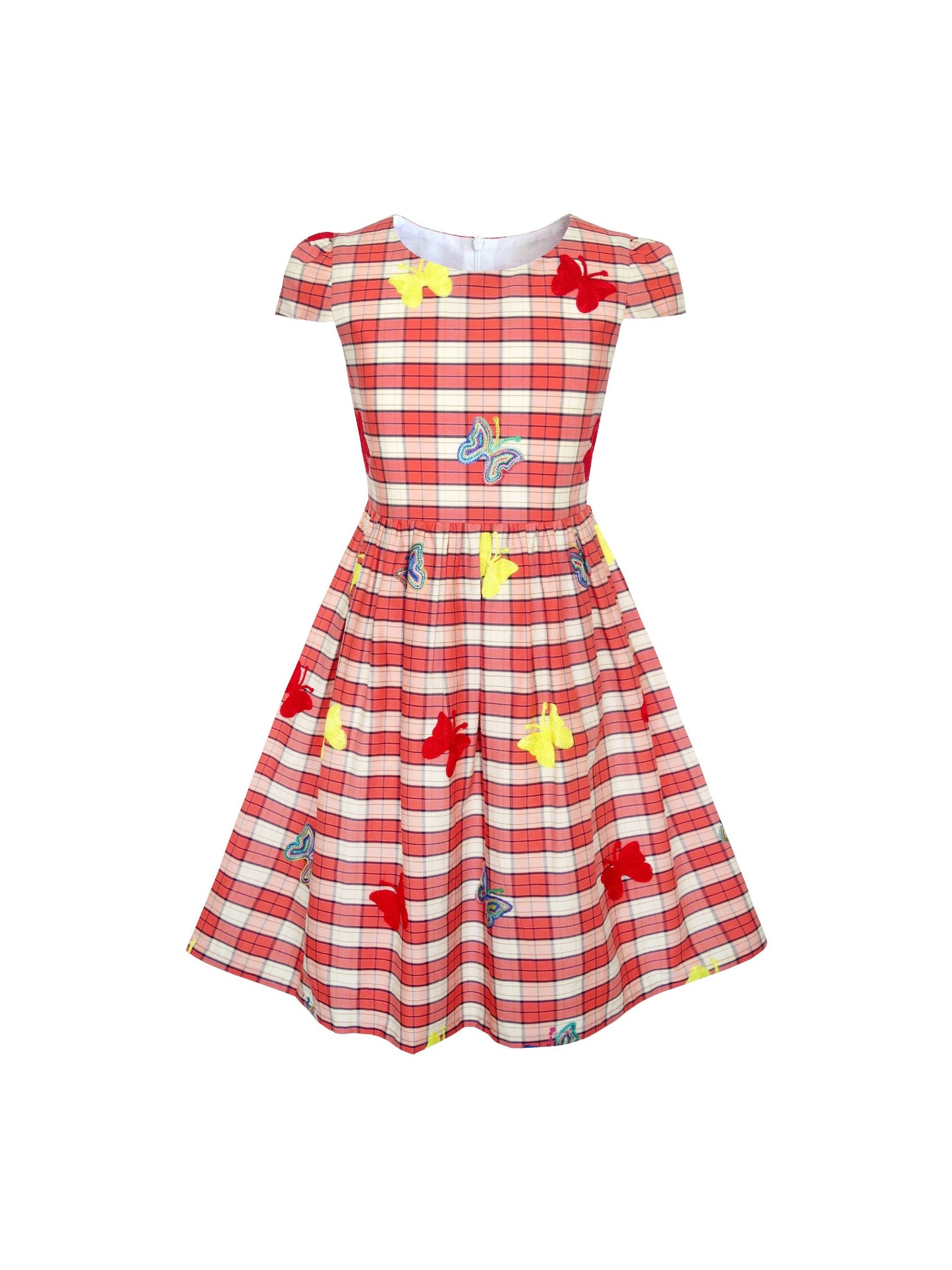 Girls Dress Butterfly Print Bow Tie Princess School Children Clothing Multi-Color