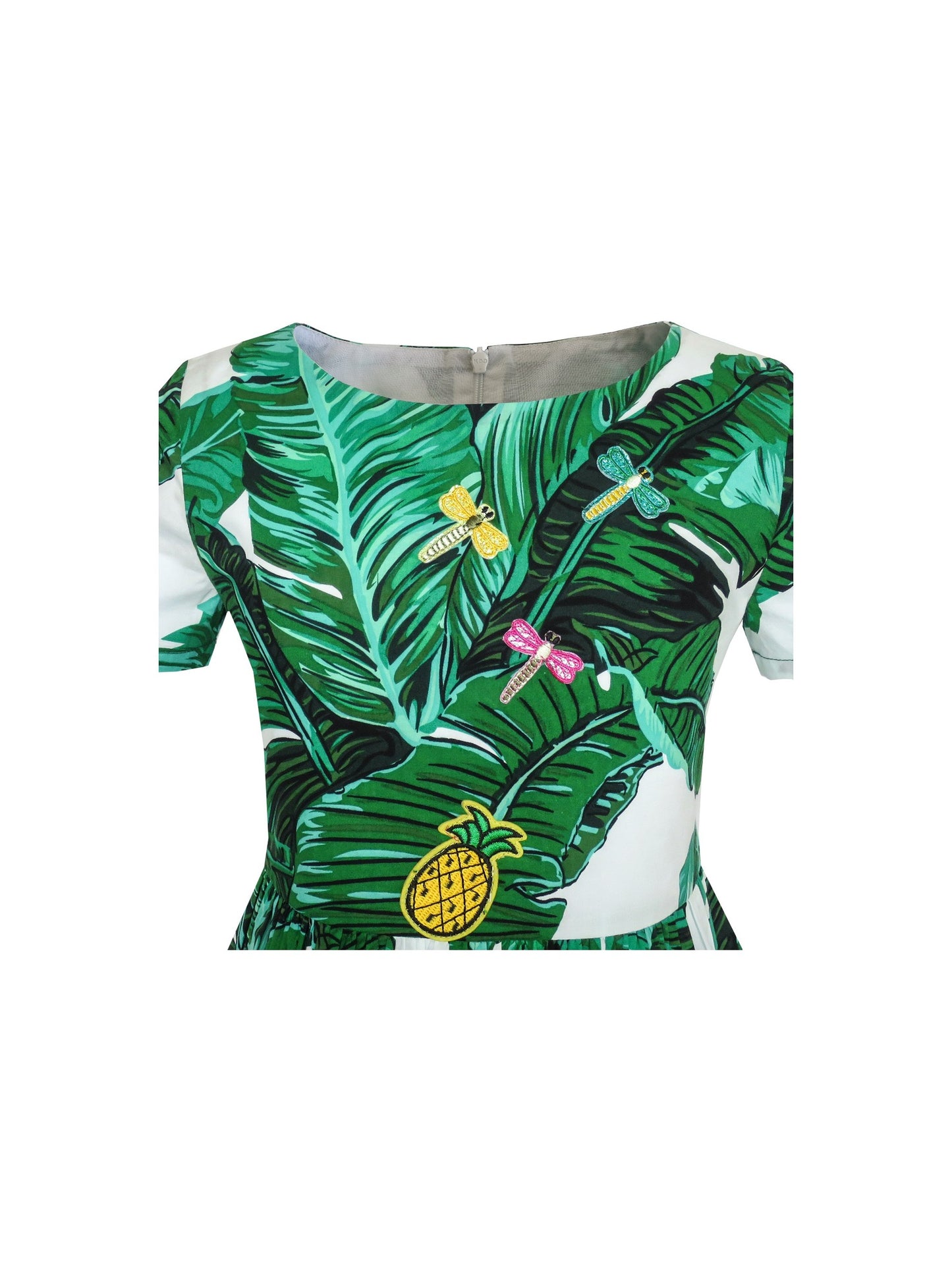 Girls Dress Green Leaf Print Pineapple Dragonfly Sundress Green