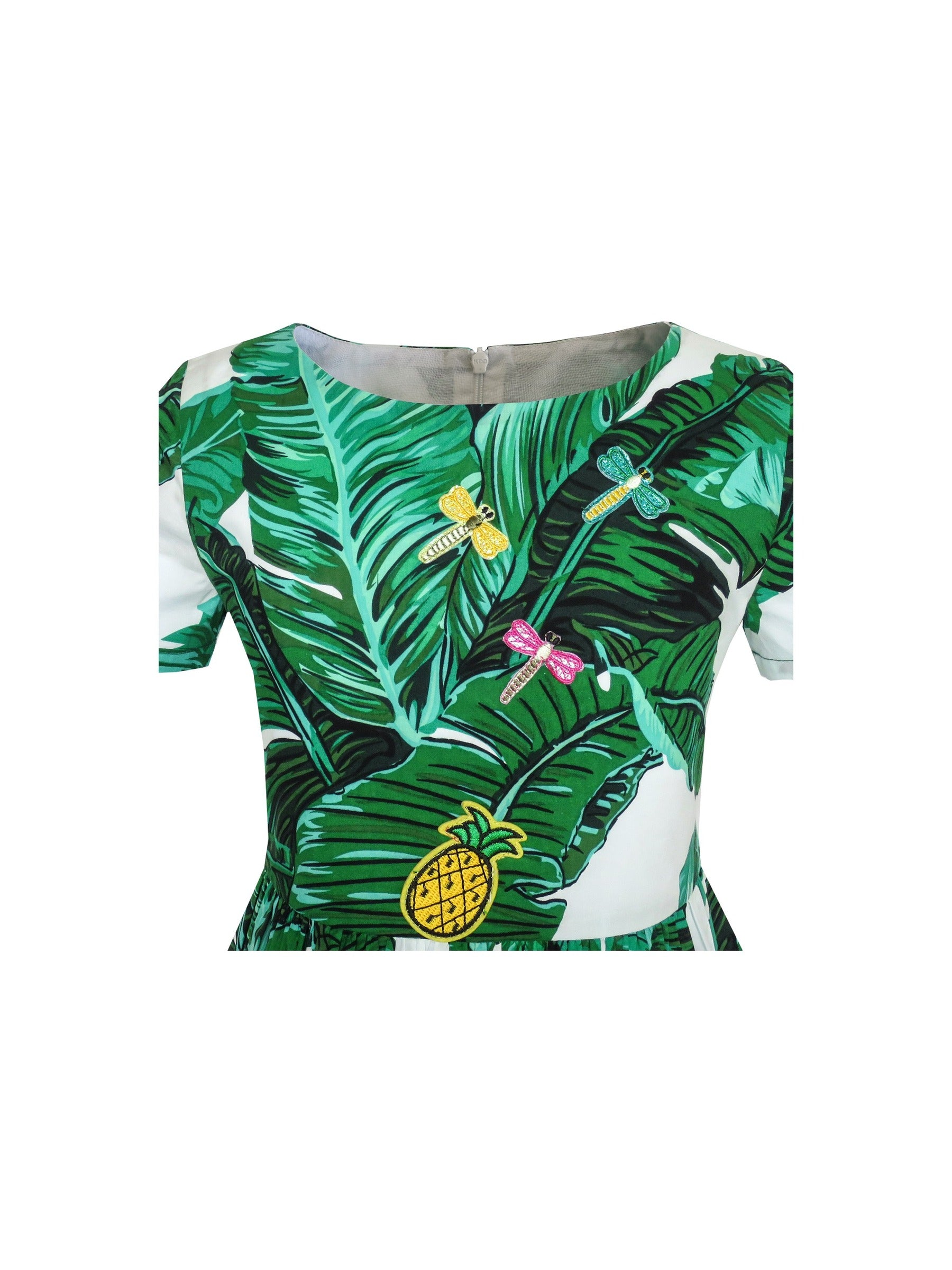 Girls Dress Green Leaf Print Pineapple Dragonfly Sundress Green