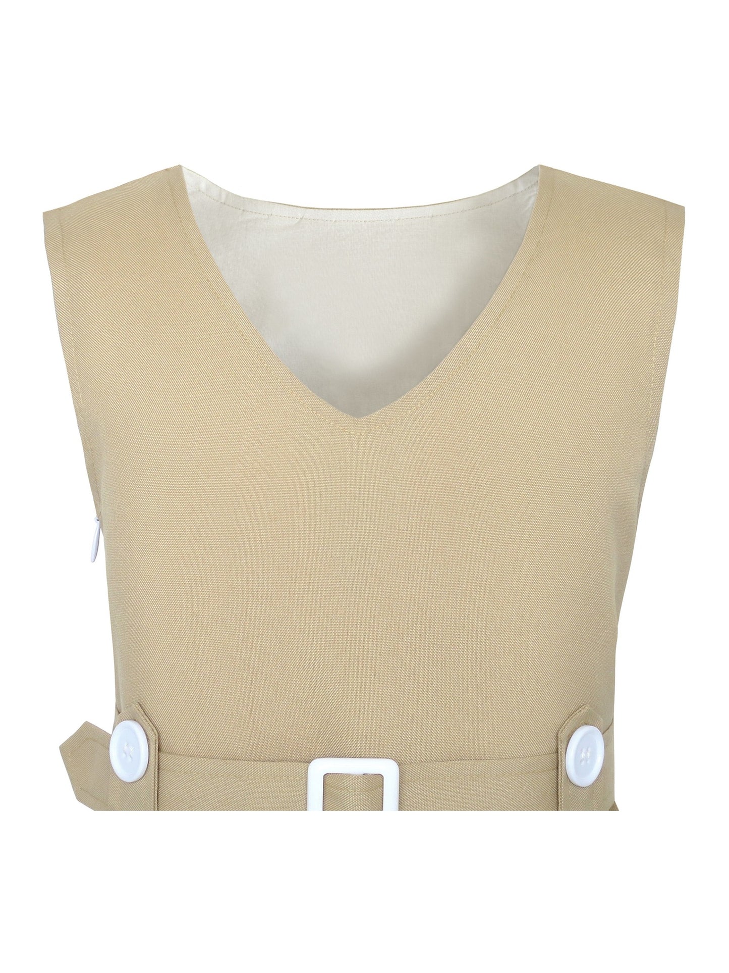 Girls Dress Beige Button Back School Uniform Pleated Hem Beige