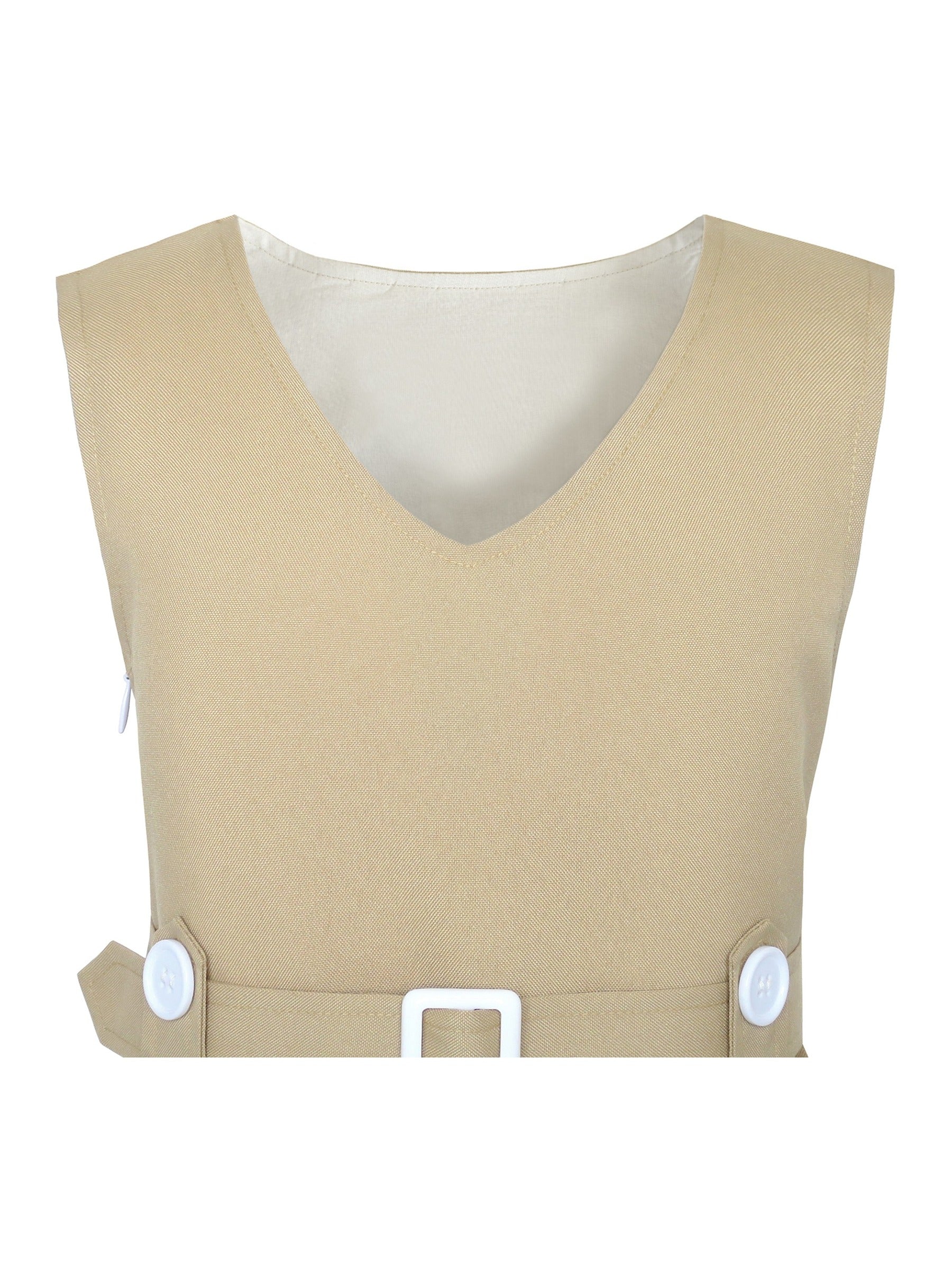 Girls Dress Beige Button Back School Uniform Pleated Hem Beige