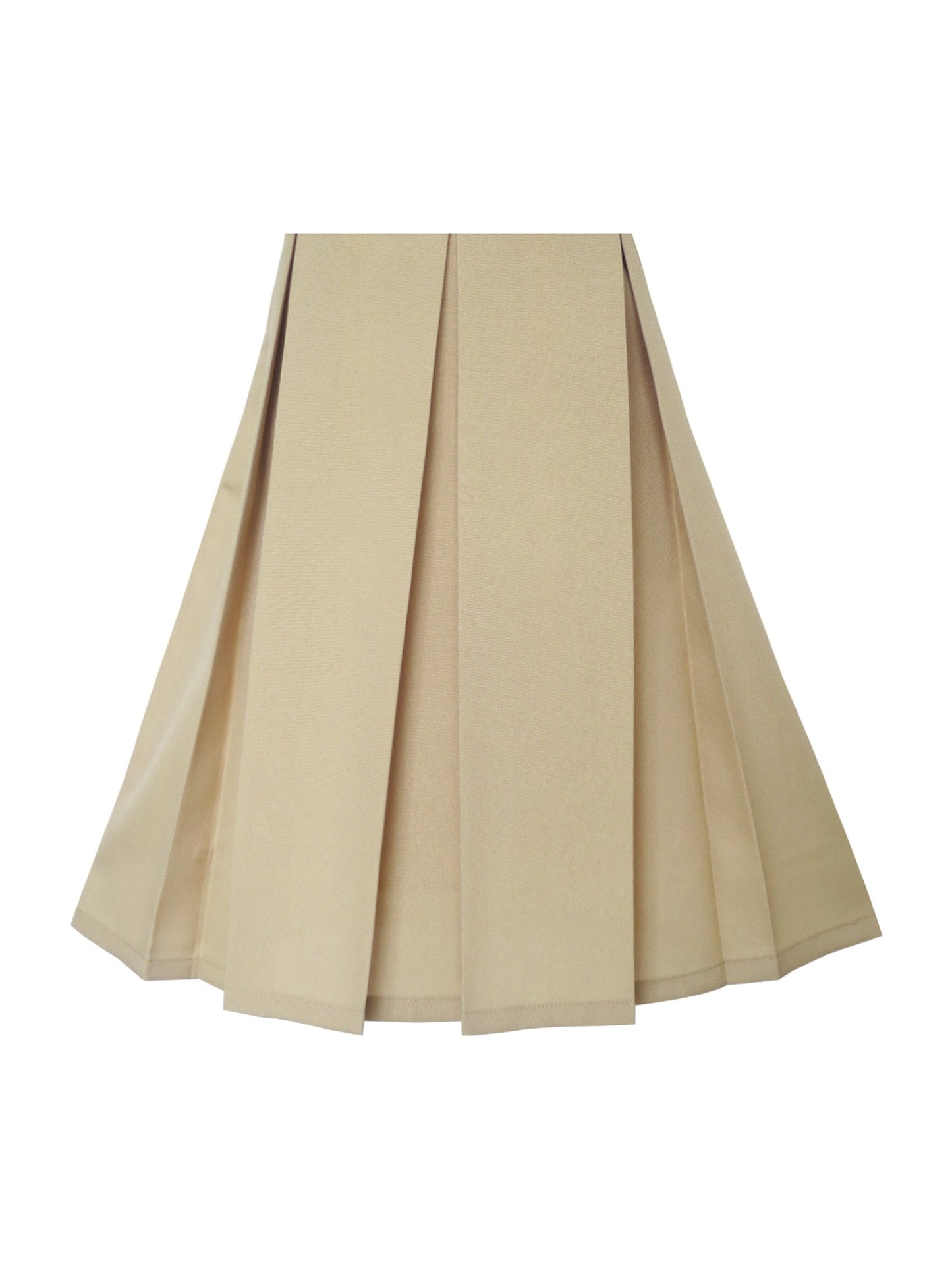 Girls Dress Beige Button Back School Uniform Pleated Hem Beige
