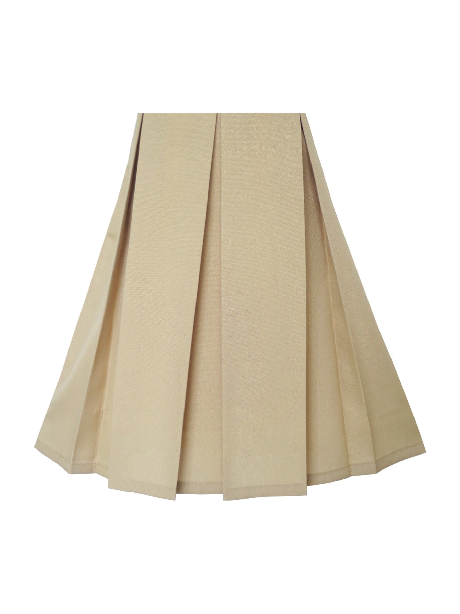 Girls Dress Beige Button Back School Uniform Pleated Hem Beige