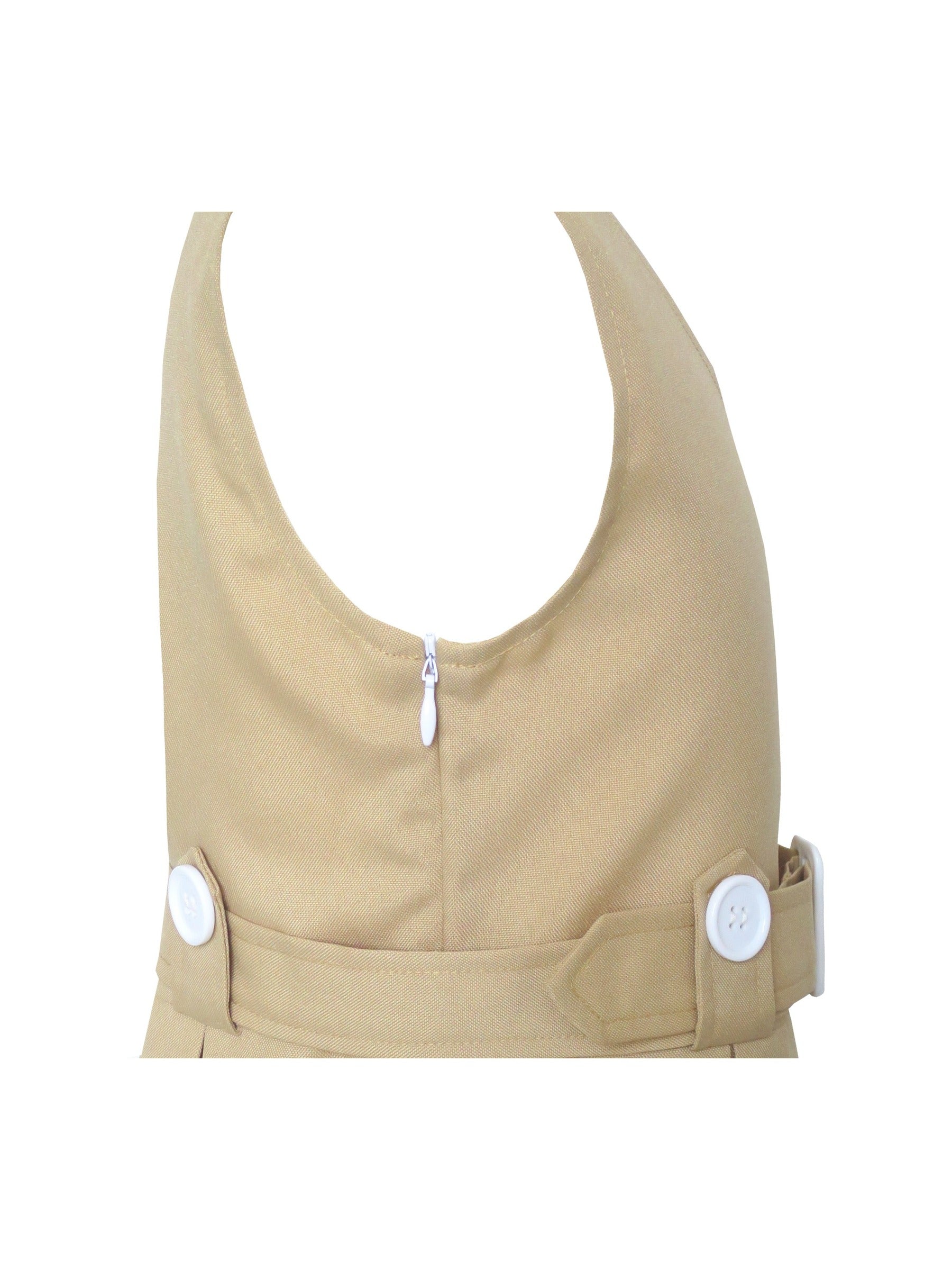 Girls Dress Beige Button Back School Uniform Pleated Hem Beige