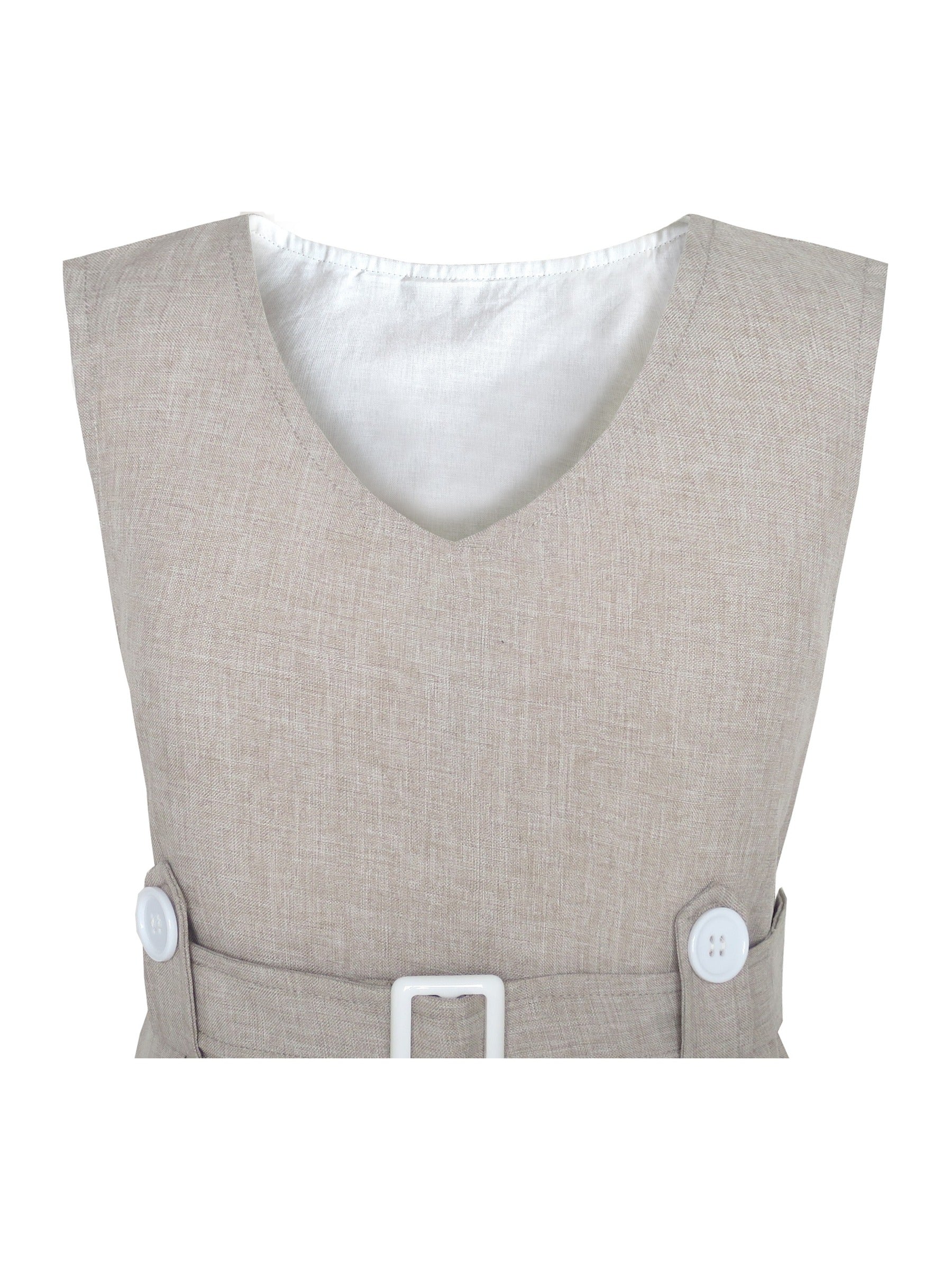 Girls Dress Beige Button Back School Uniform Pleated Hem Beige