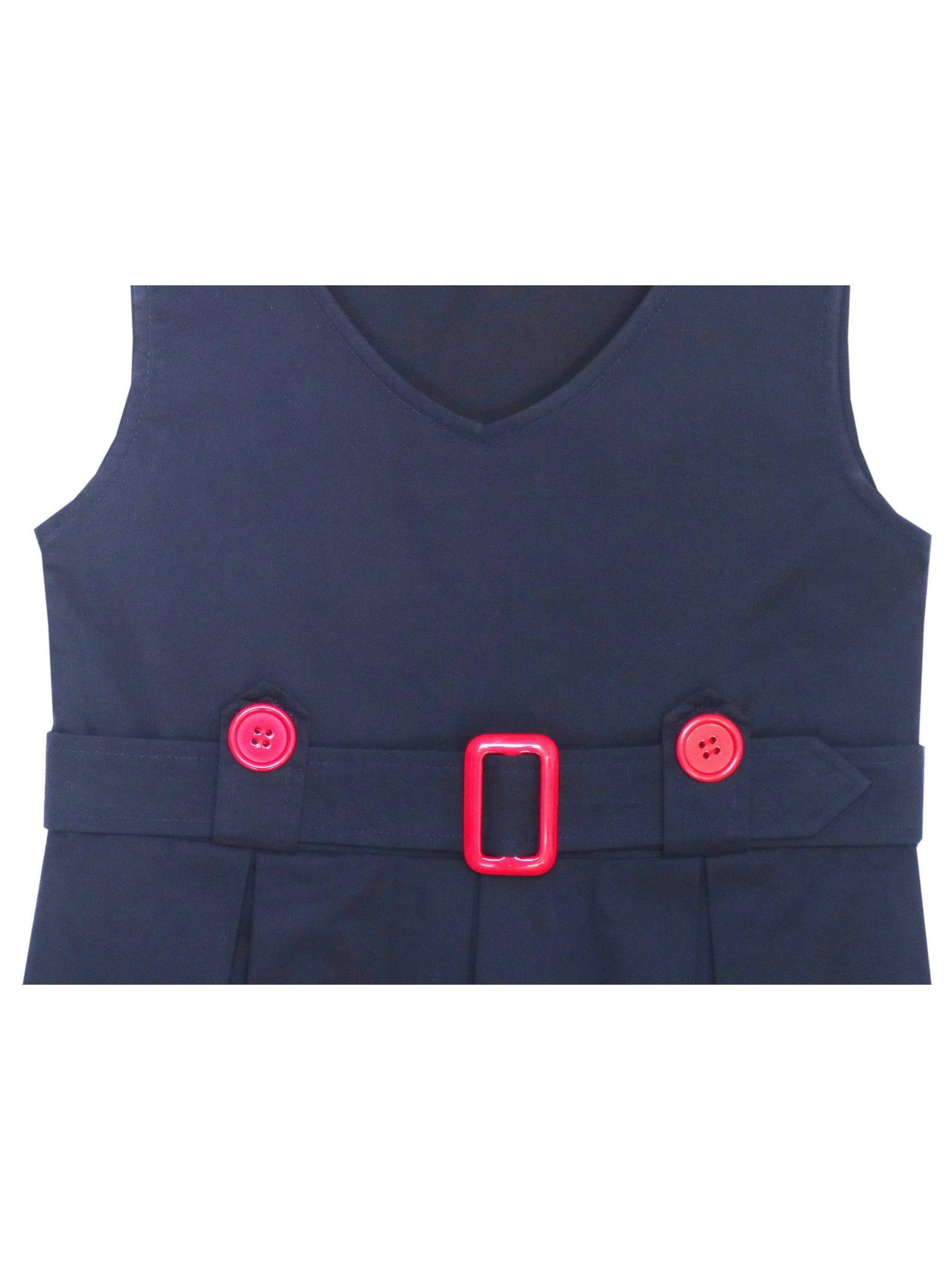 Girls Dress Beige Button Back School Uniform Pleated Hem Blue