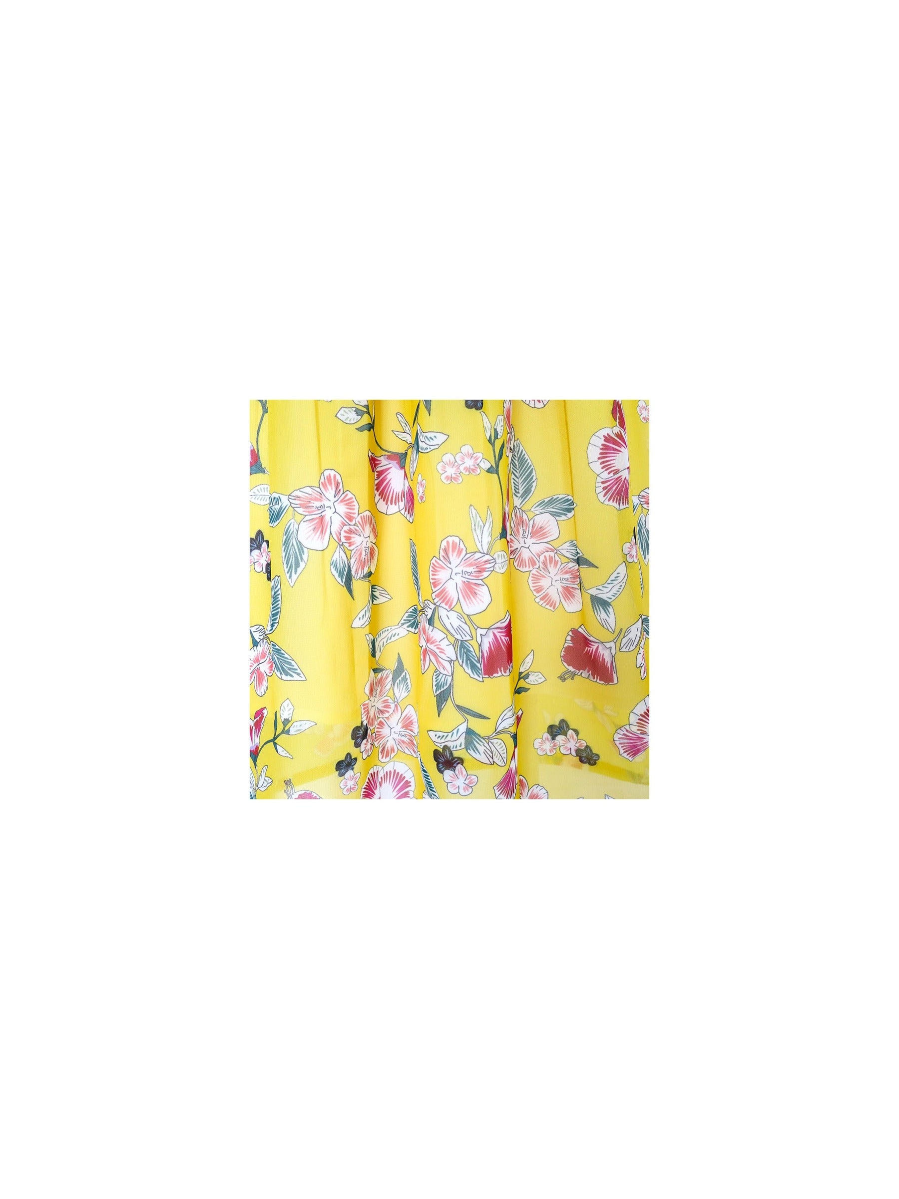 Girls Dress Pink Floral Red Belt Chiffon Maxi dress Yellow