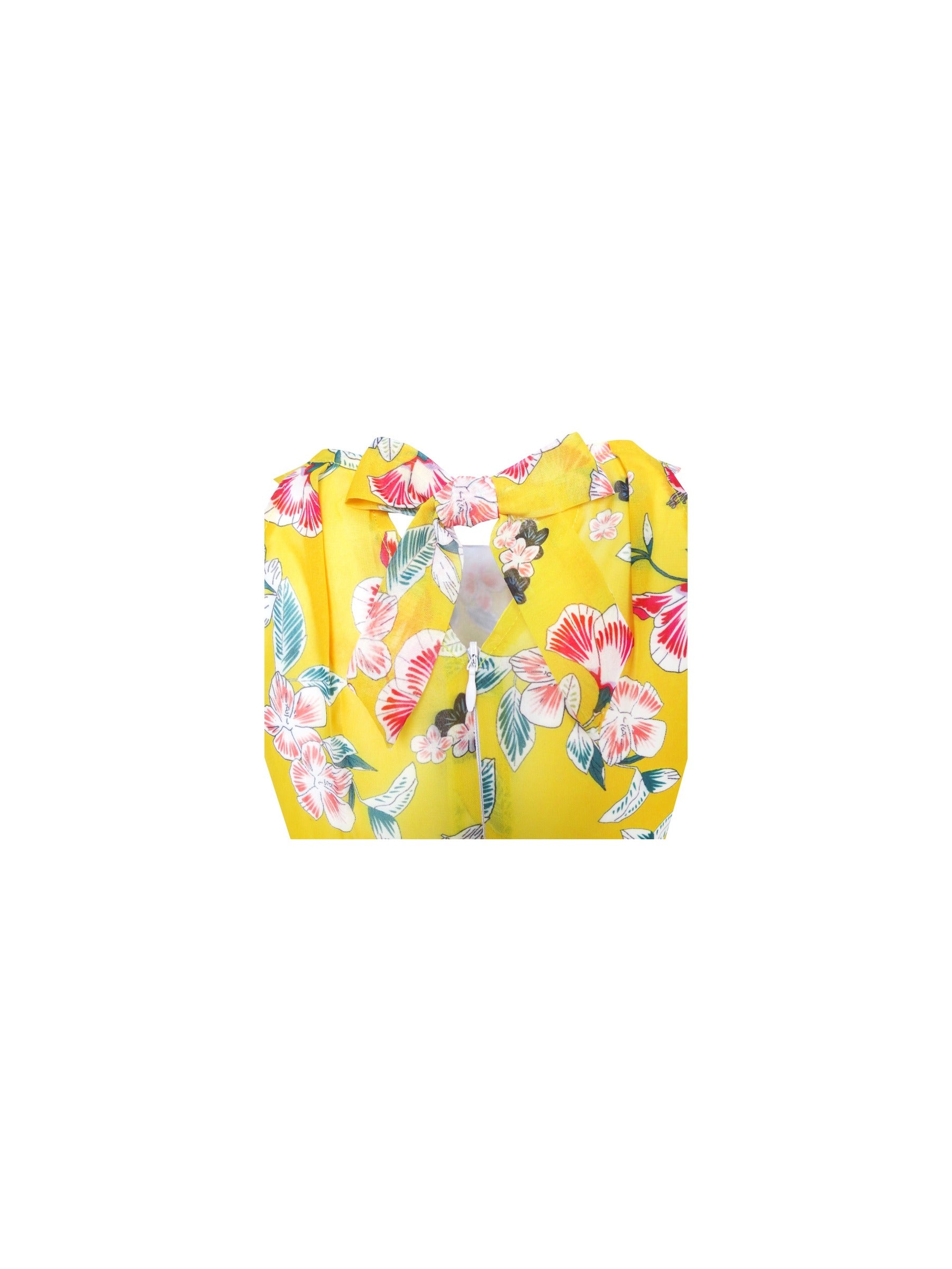 Girls Dress Pink Floral Red Belt Chiffon Maxi dress Yellow